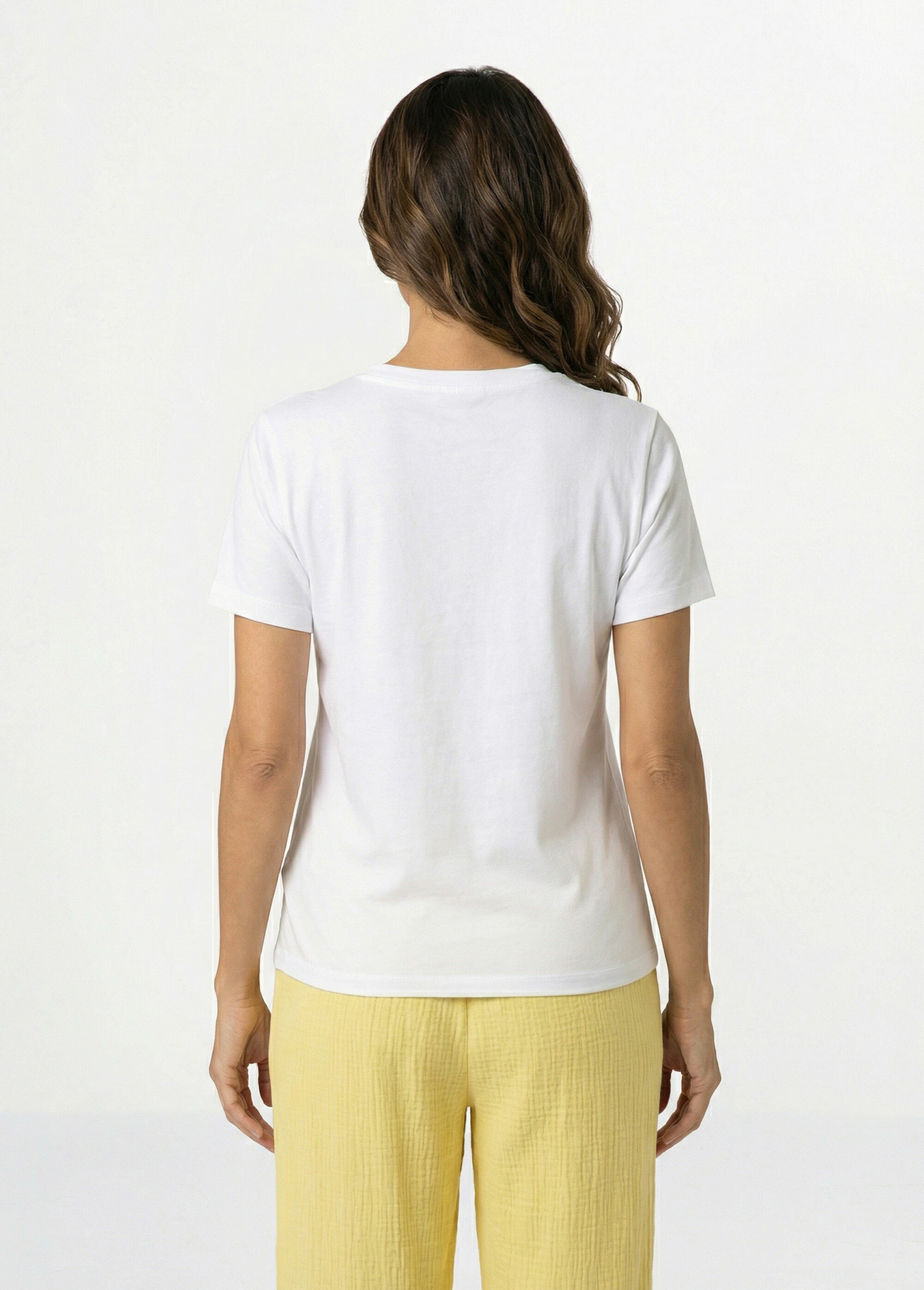 T-shirt col rond avec épaule boutonnée Femme Blanc IA-M1307 DO1