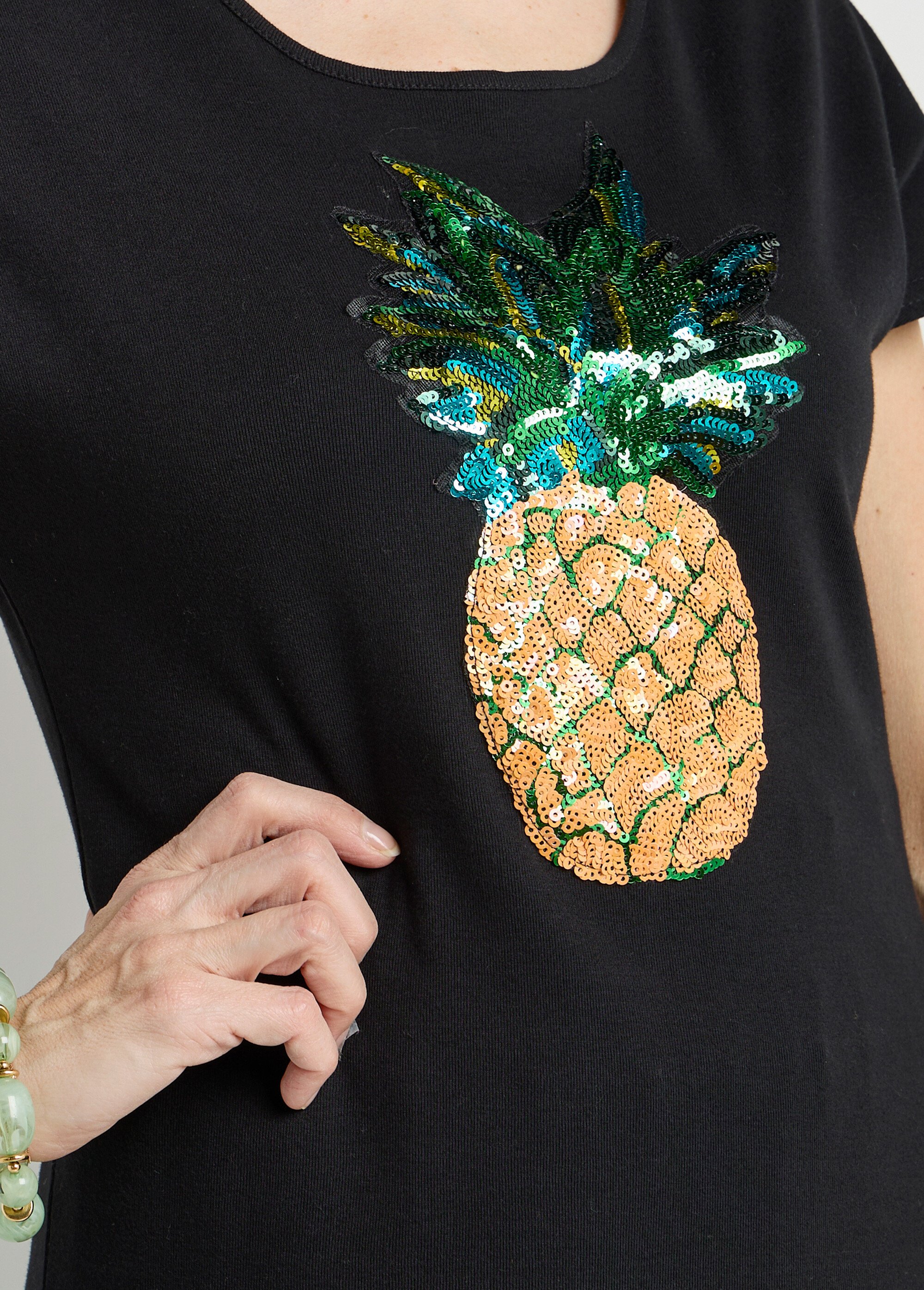 T-shirt coton ananas sequins