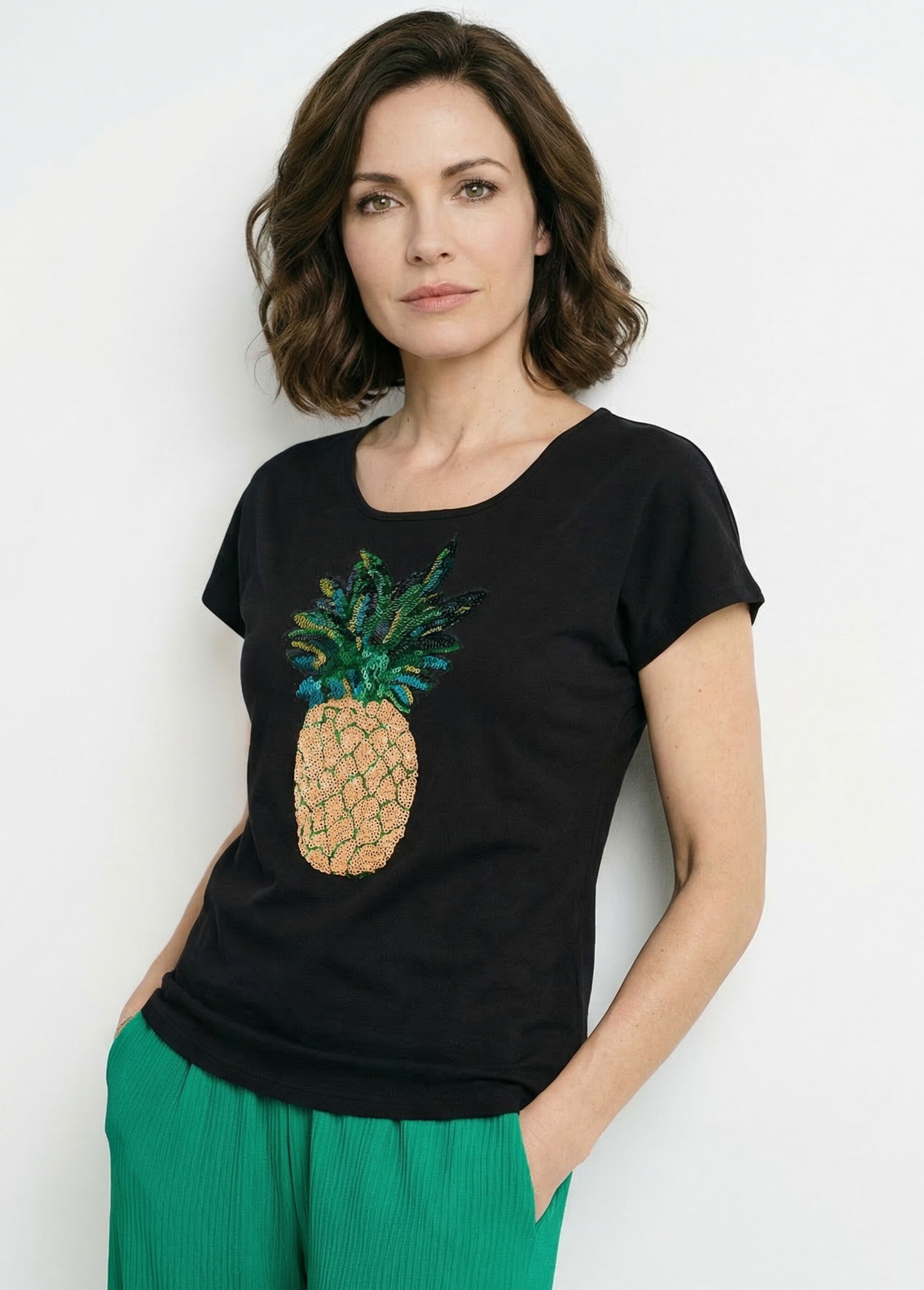 T-shirt coton ananas sequins