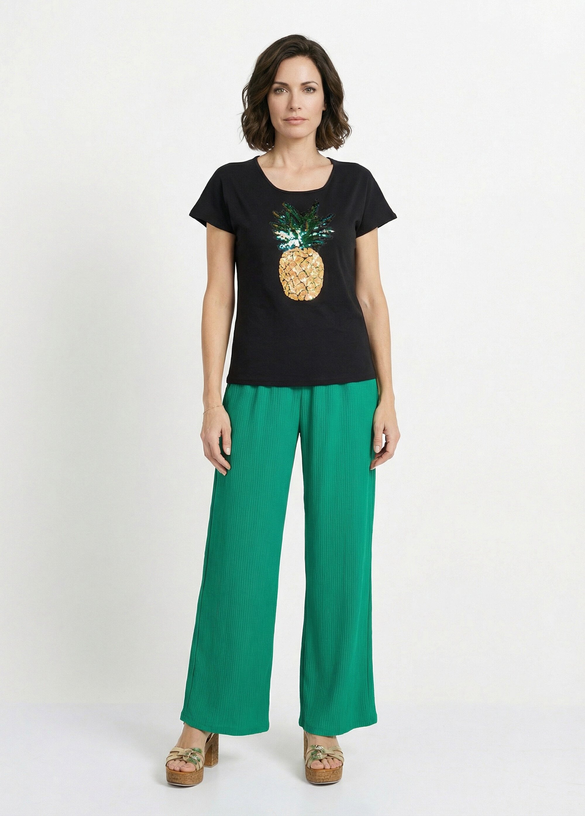 T-shirt coton ananas sequins Femme Noir CICADA SF1
