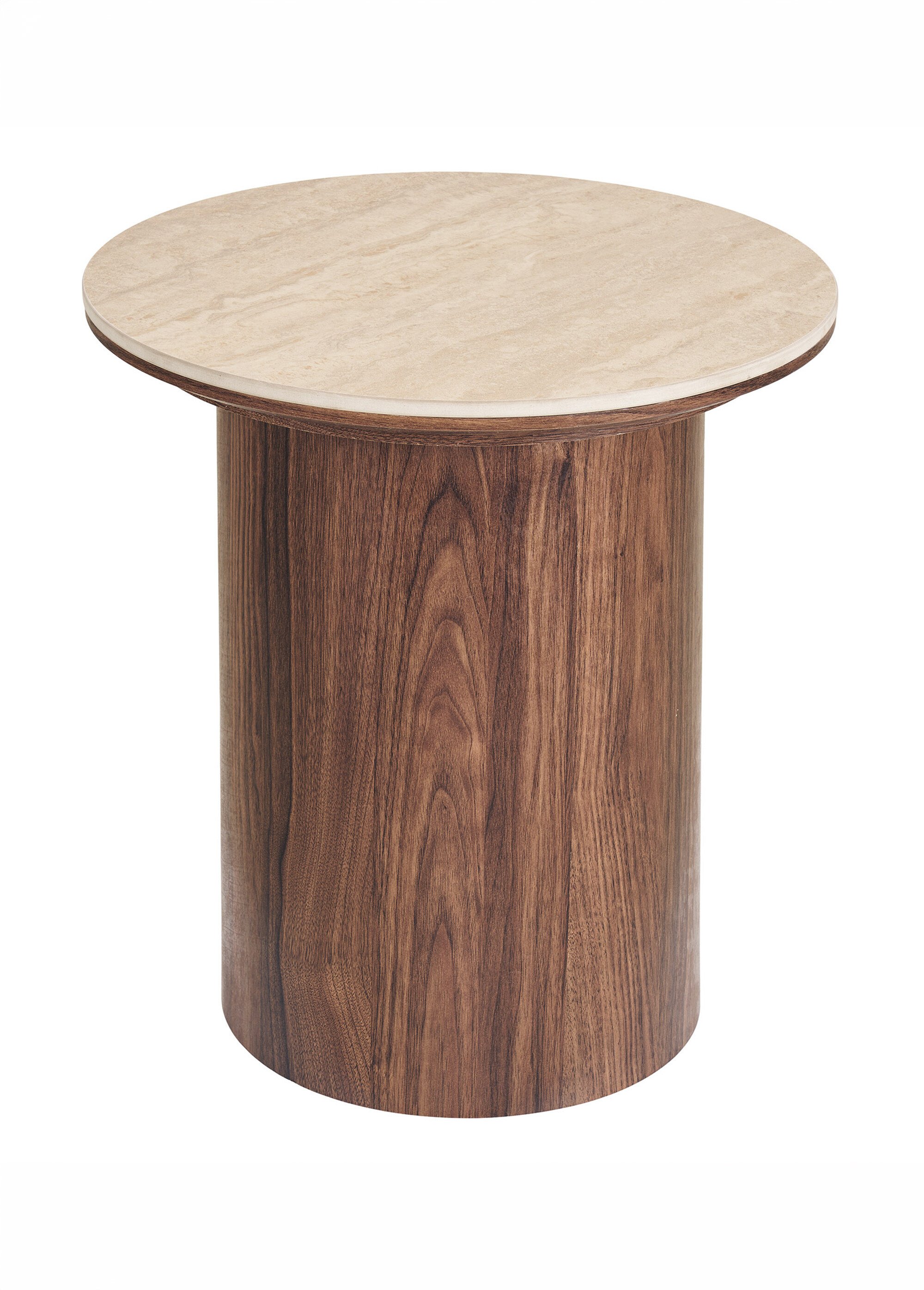 Table d'appoint dessus travertin DELPHI BEIGE ET MARRON FONCE HN-2151043 DE1