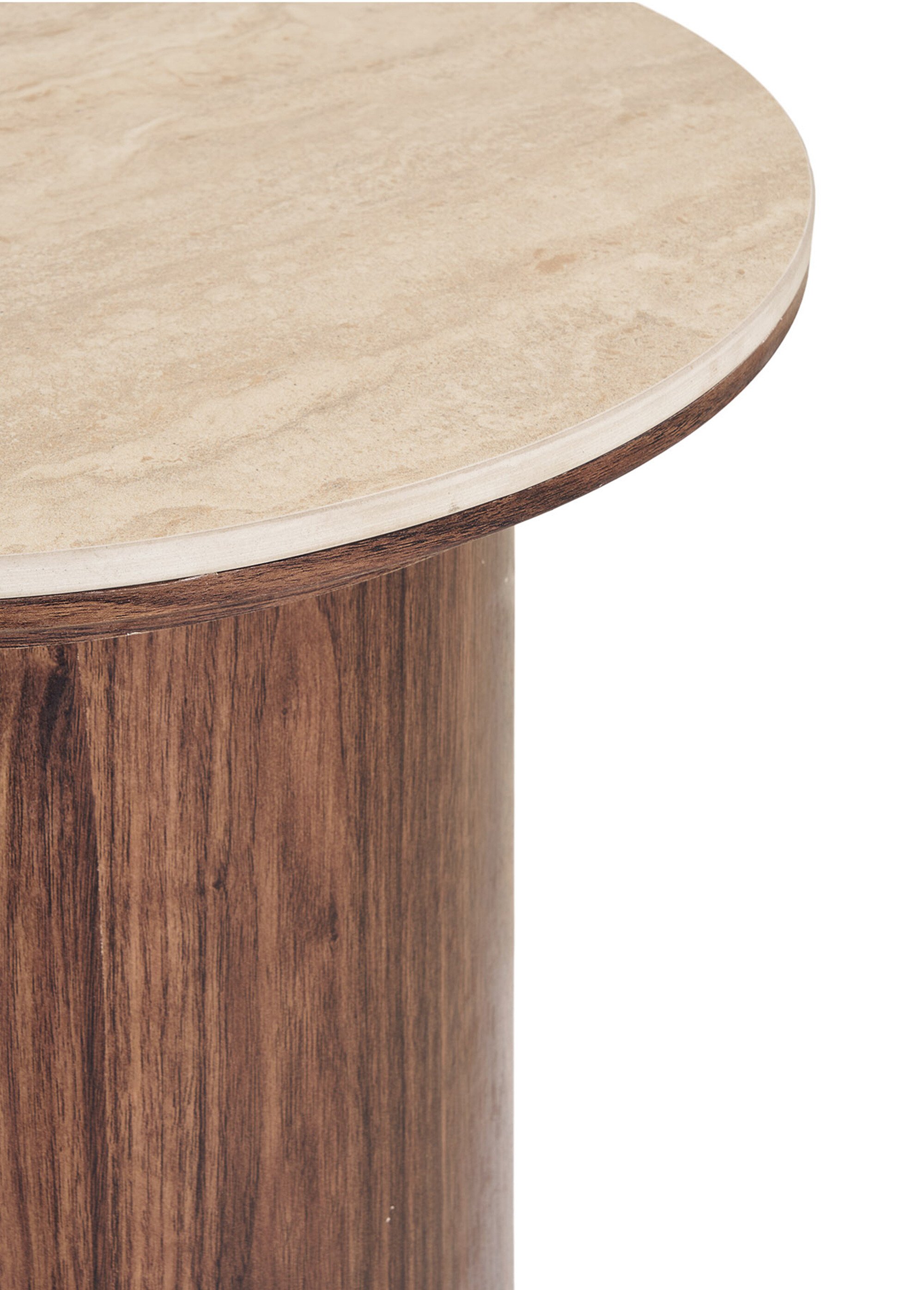 Table d'appoint dessus travertin DELPHI BEIGE ET MARRON FONCE HN-2151043 DE2