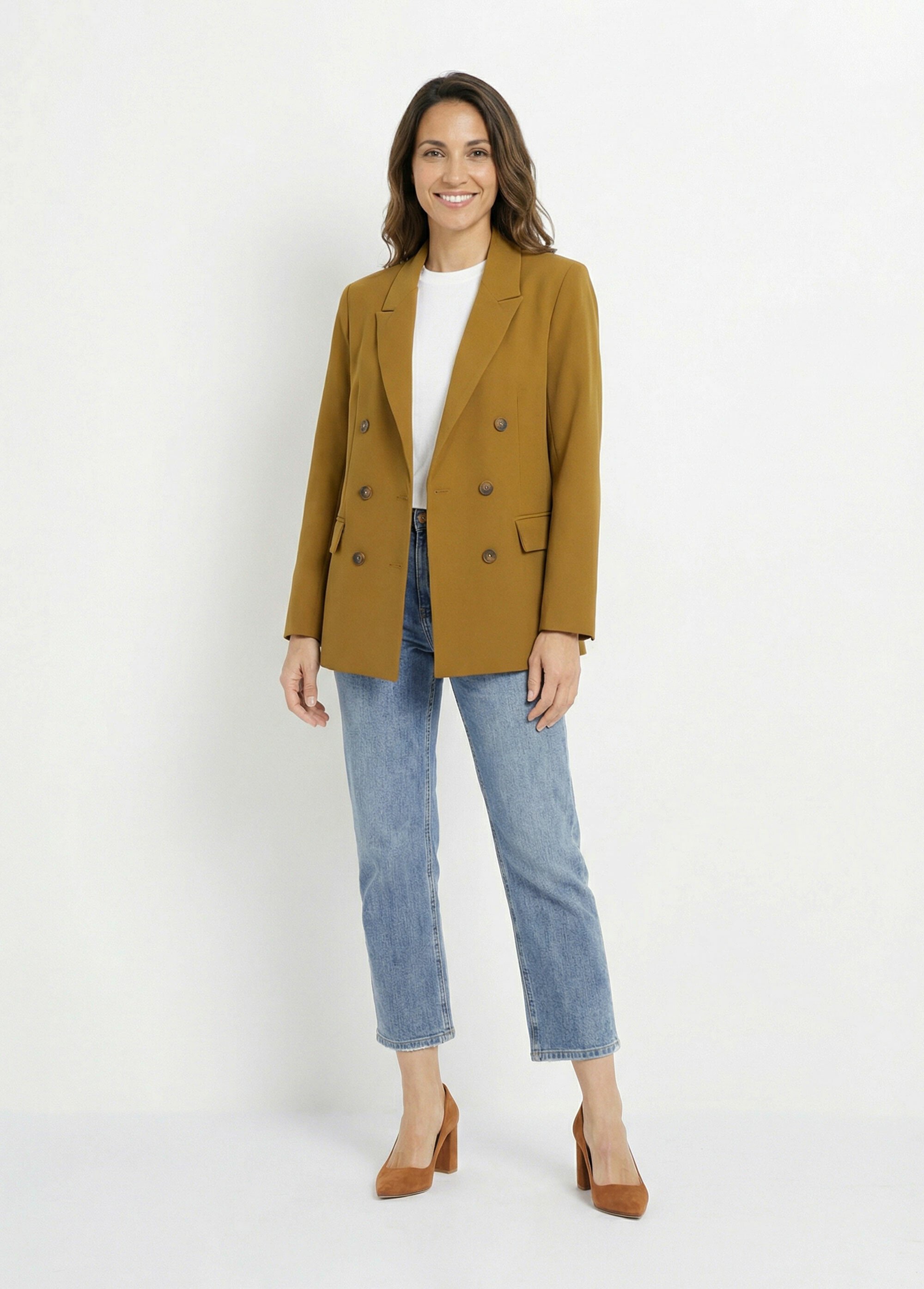 Veste blazer longue, double boutonnage Femme Vert IA-D583 SF1