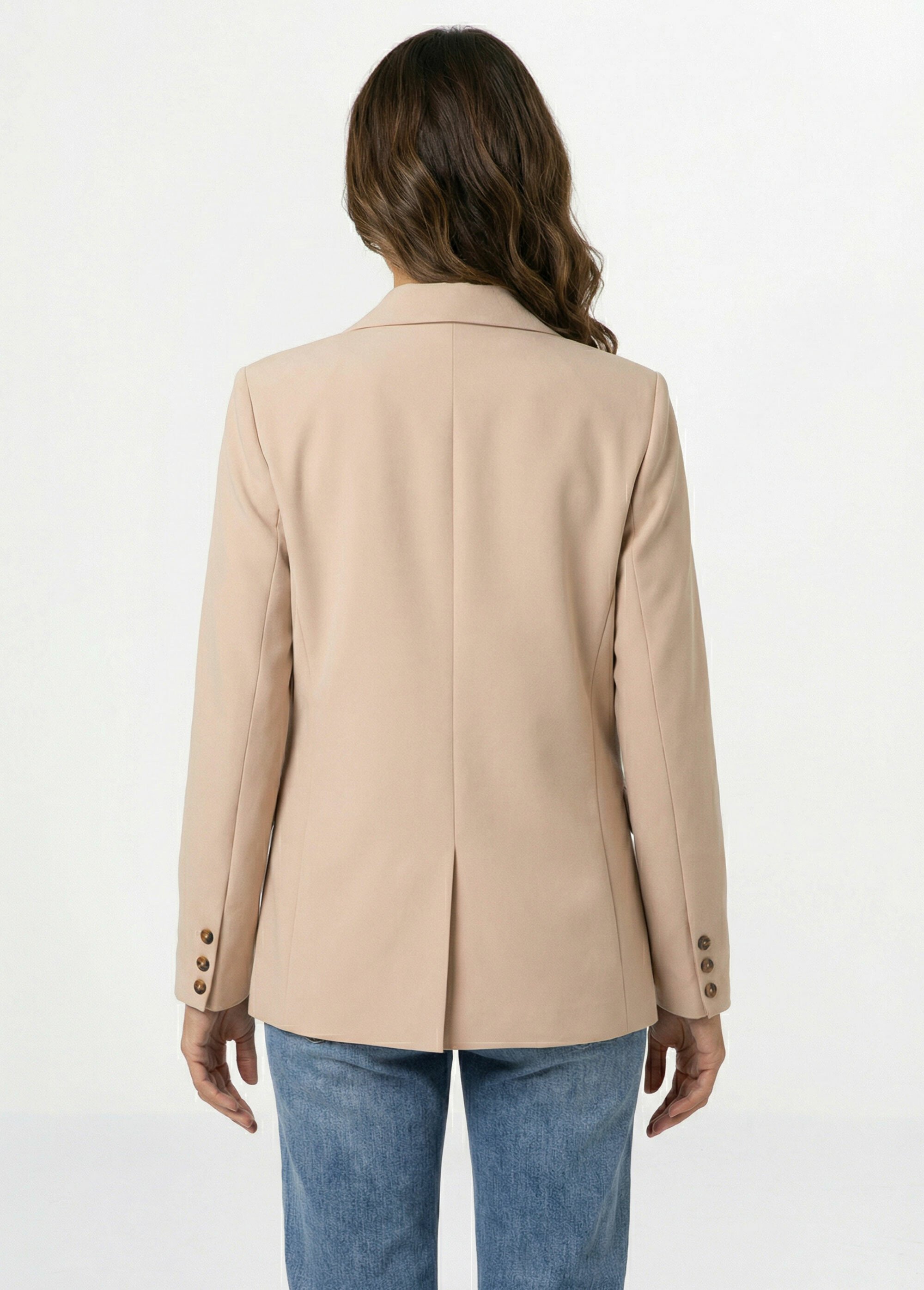 Veste blazer longue, double boutonnage Femme Beige IA-D583 DO1