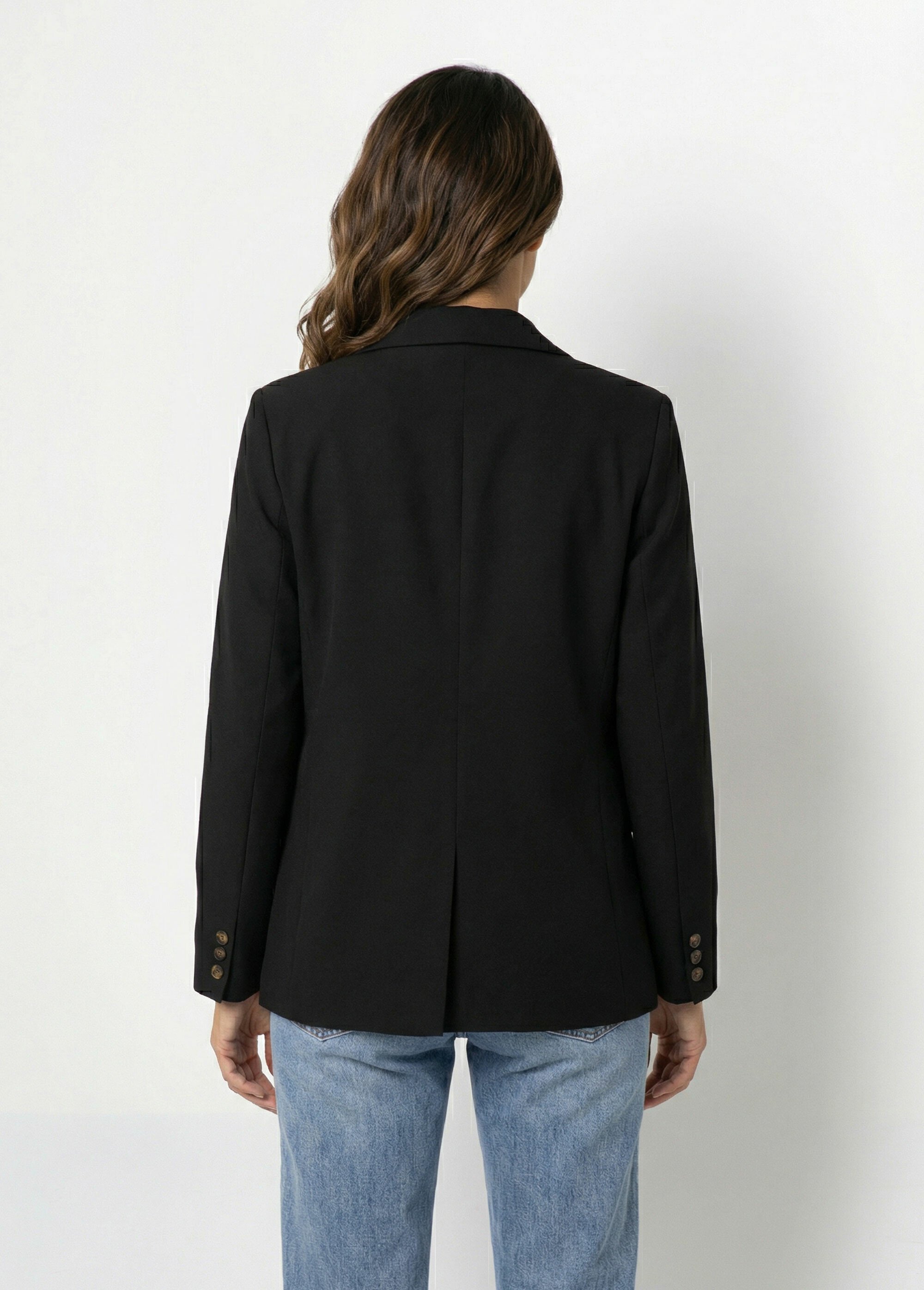 Veste blazer longue, double boutonnage Femme Noir IA-D583 DO1