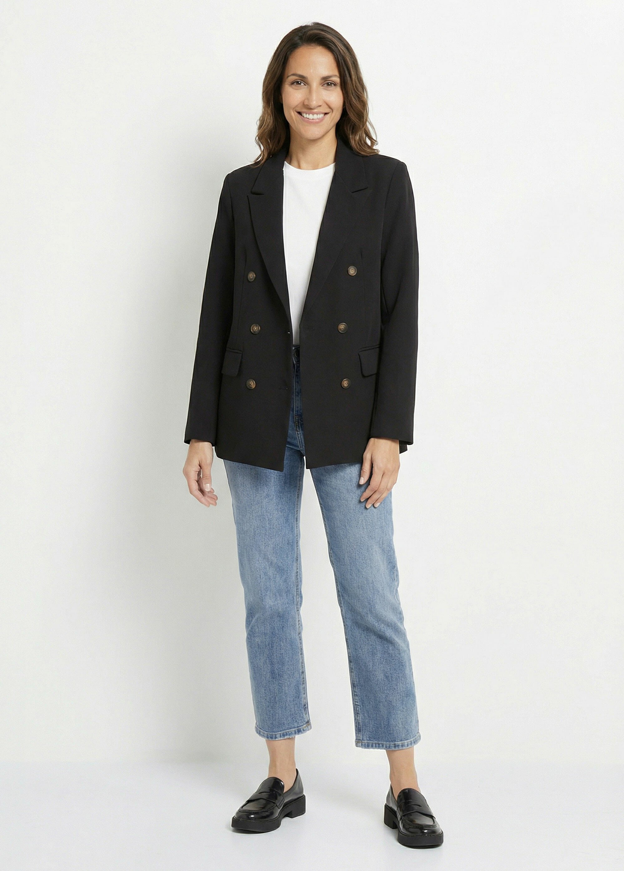 Veste blazer longue, double boutonnage Femme Noir IA-D583 SF1