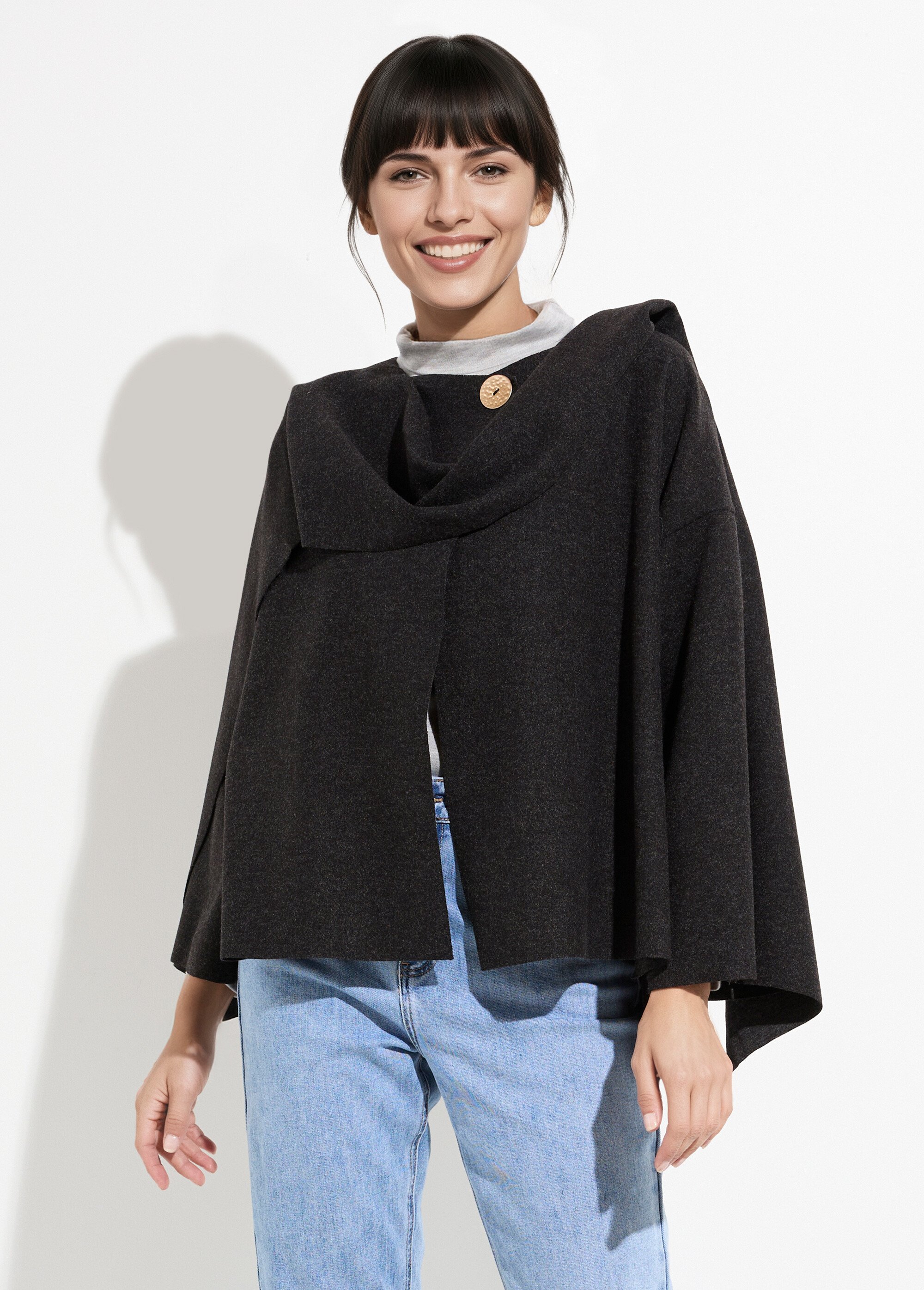 Veste bouton bijou métal et écharpe Femme Noir MQ-9141 FA1