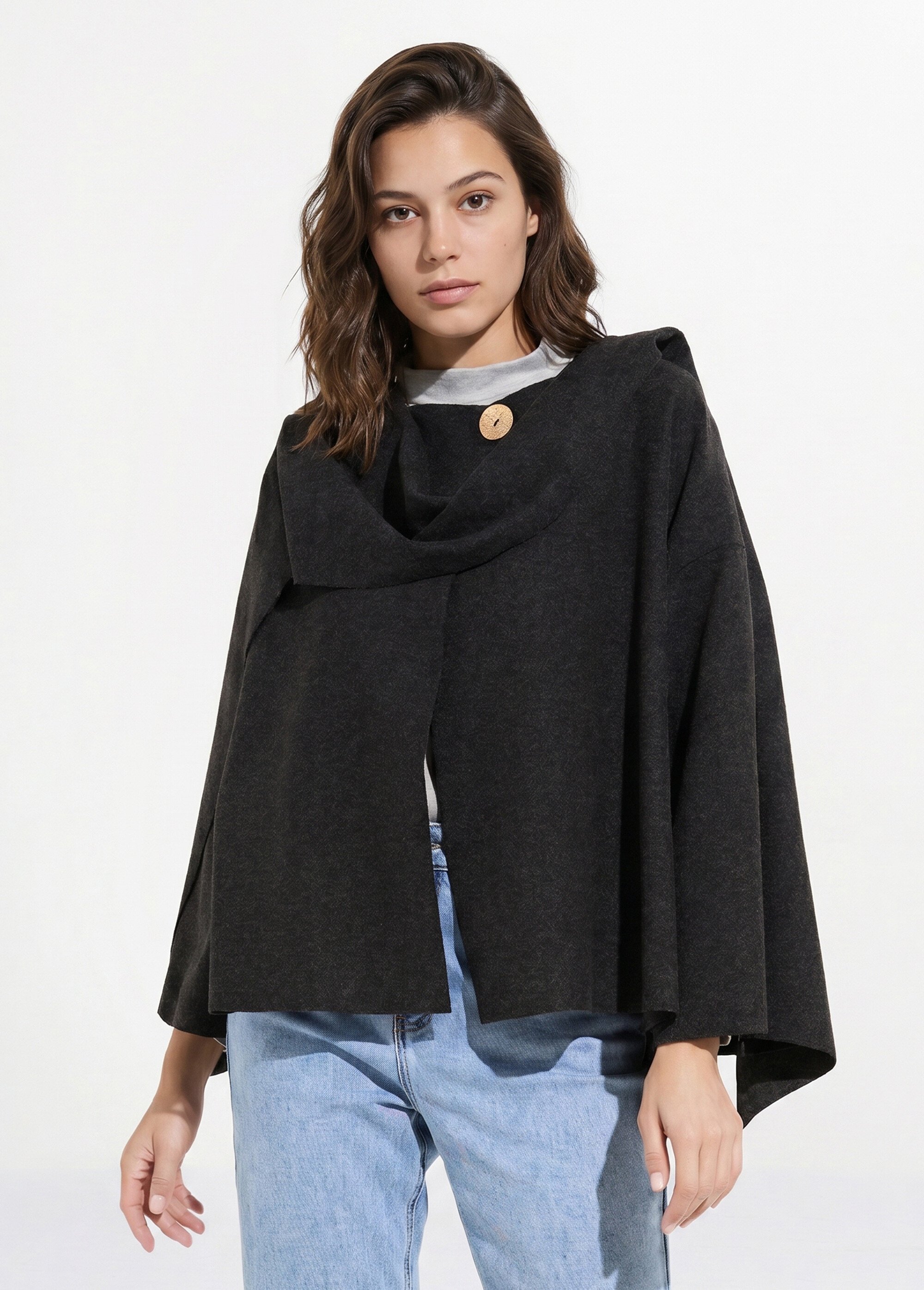 Veste bouton bijou métal et écharpe Femme Noir MQ-9141 FA1