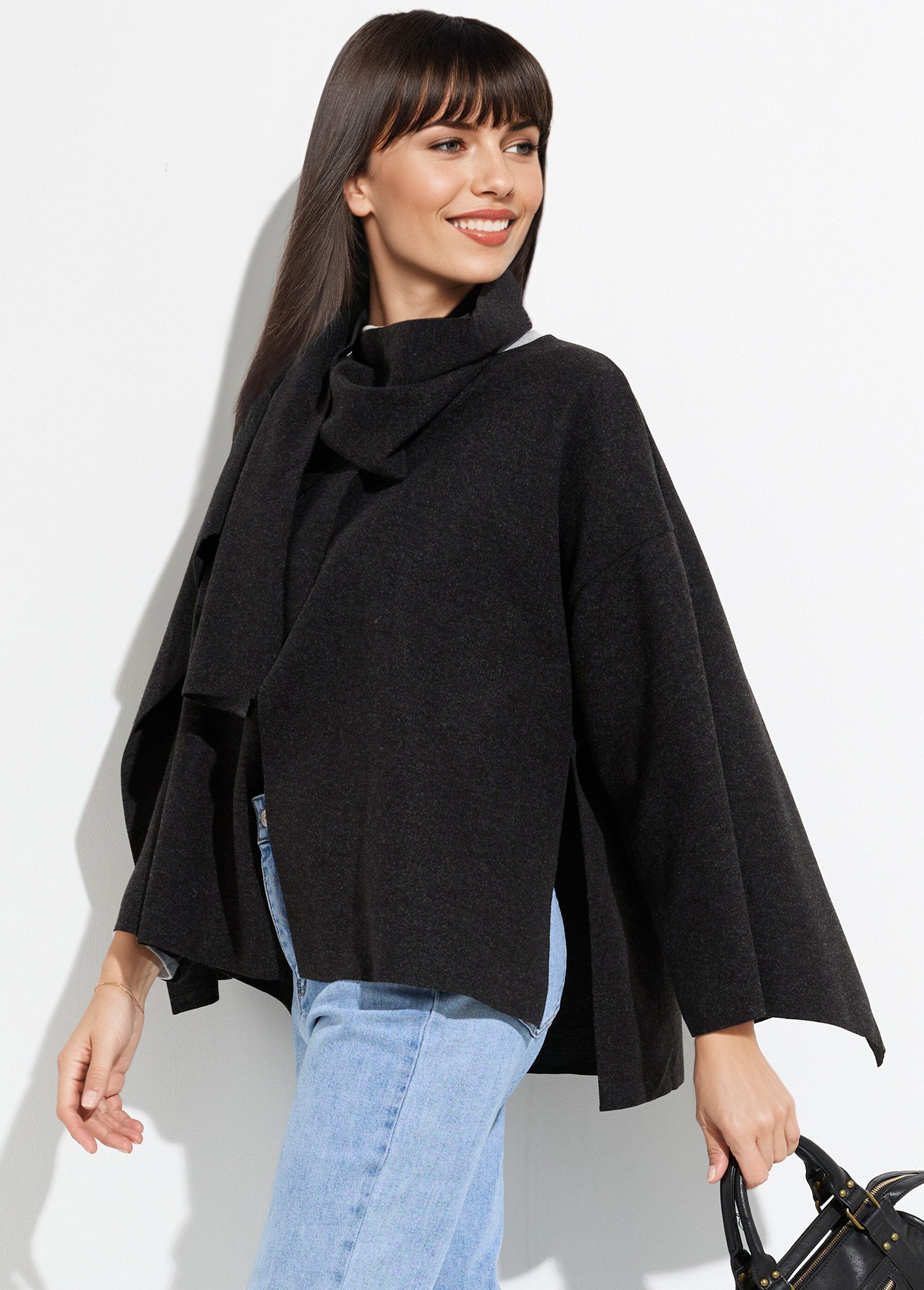 Veste bouton bijou métal et écharpe Femme Noir MQ-9141 MV1
