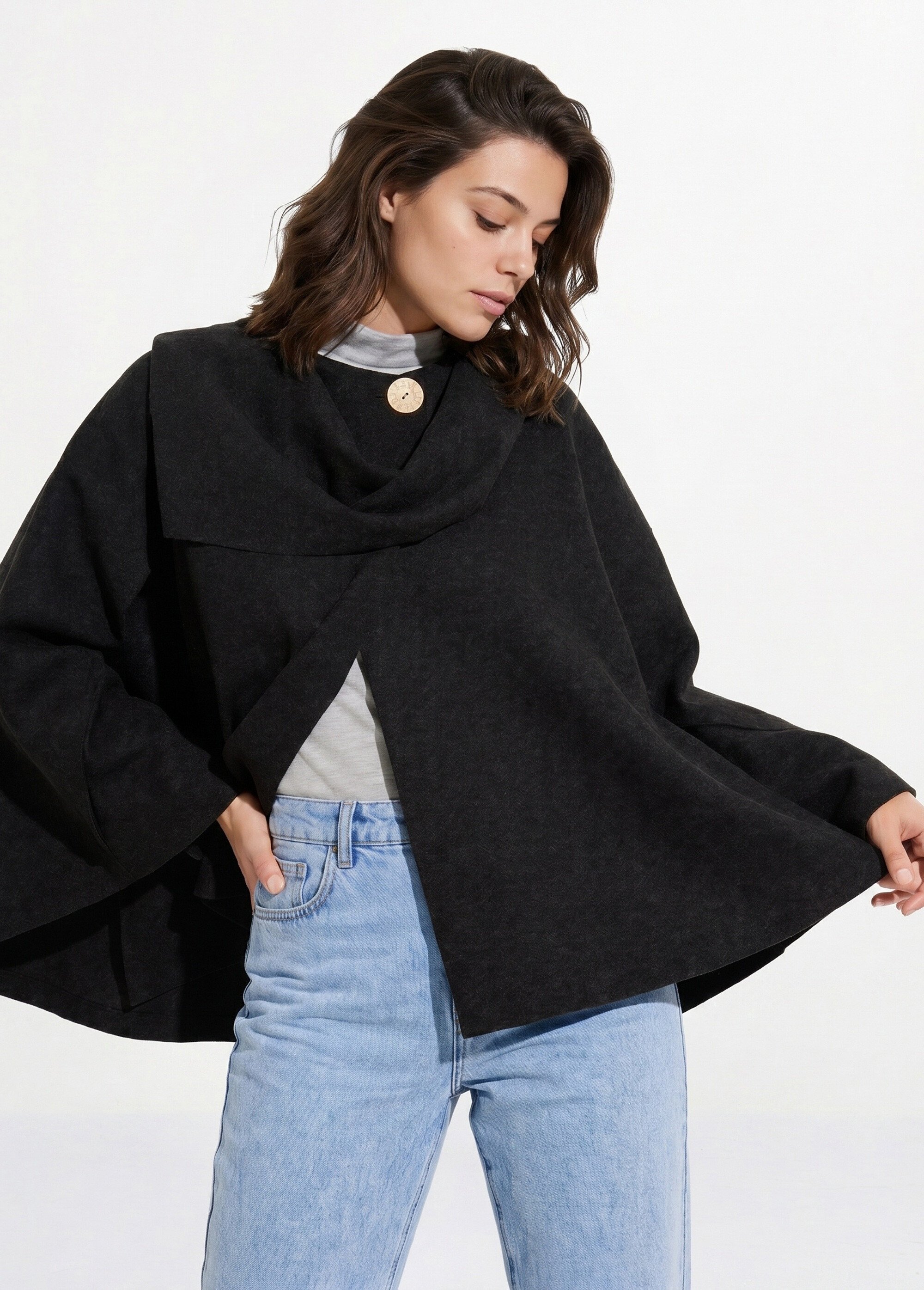 Veste bouton bijou métal et écharpe Femme Noir MQ-9141 MV1