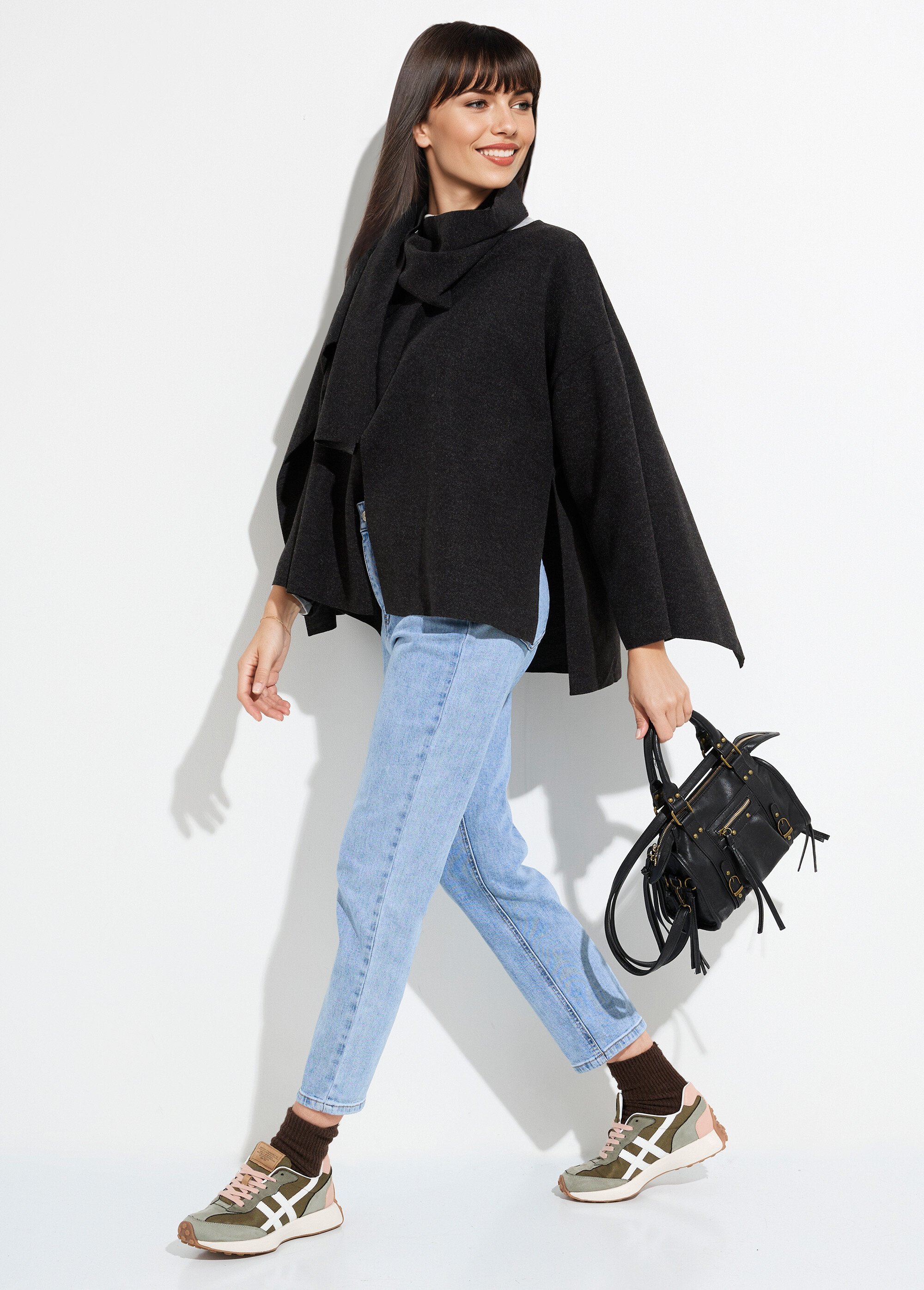 Veste bouton bijou métal et écharpe Femme Noir MQ-9141 SI1