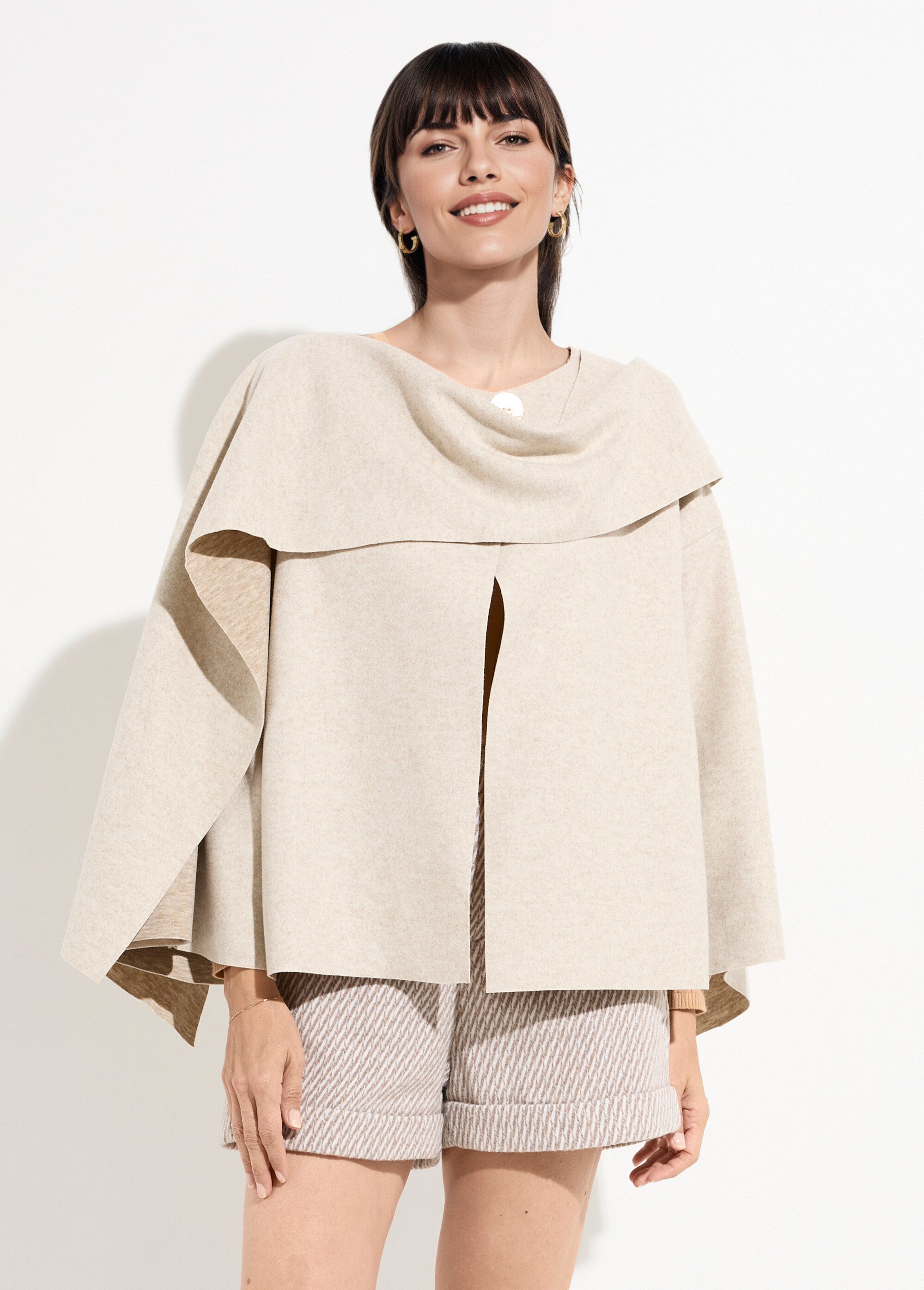 Veste bouton bijou métal et écharpe Femme Beige MQ-9141 FA1