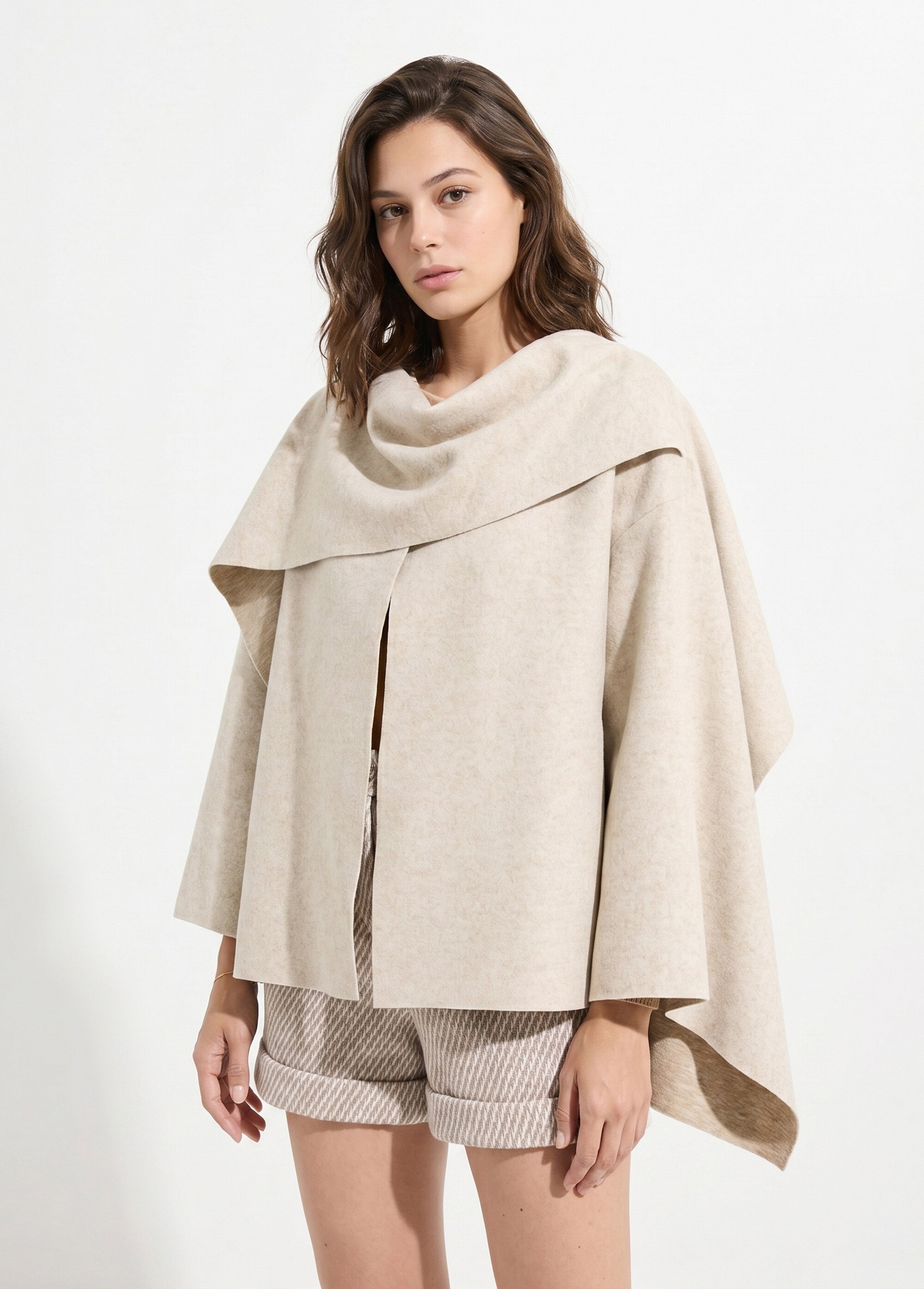 Veste bouton bijou métal et écharpe Femme Beige MQ-9141 FA1