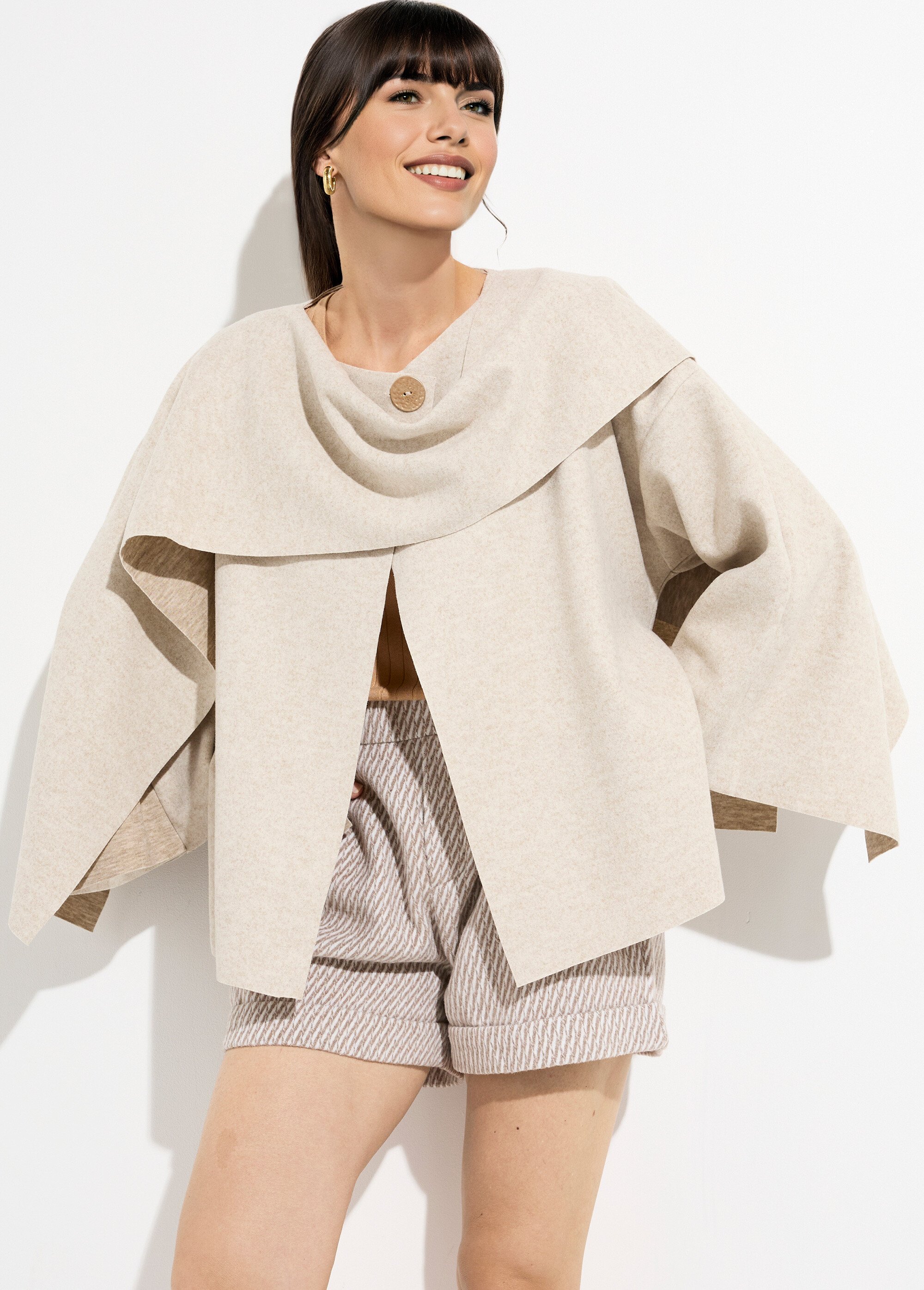 Veste bouton bijou métal et écharpe Femme Beige MQ-9141 MV1