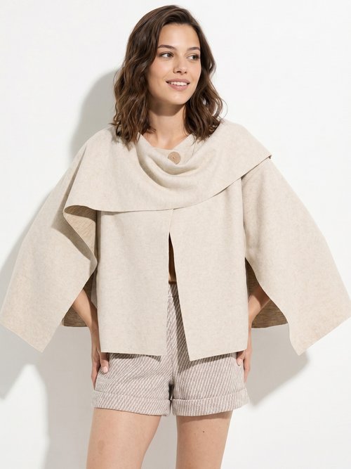 Veste bouton bijou métal et écharpe Femme Beige MQ-9141 MV1