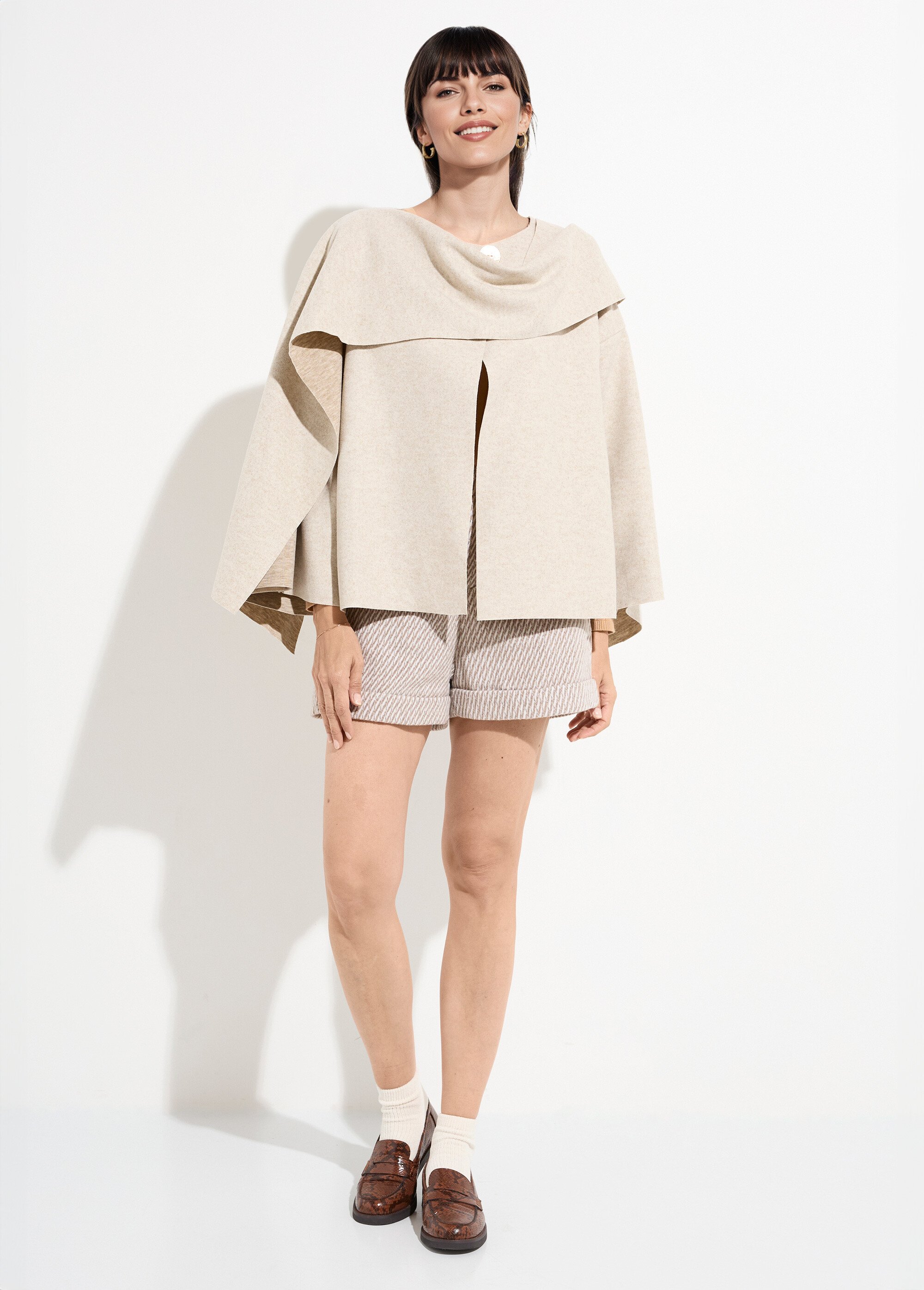 Veste bouton bijou métal et écharpe Femme Beige MQ-9141 SF1