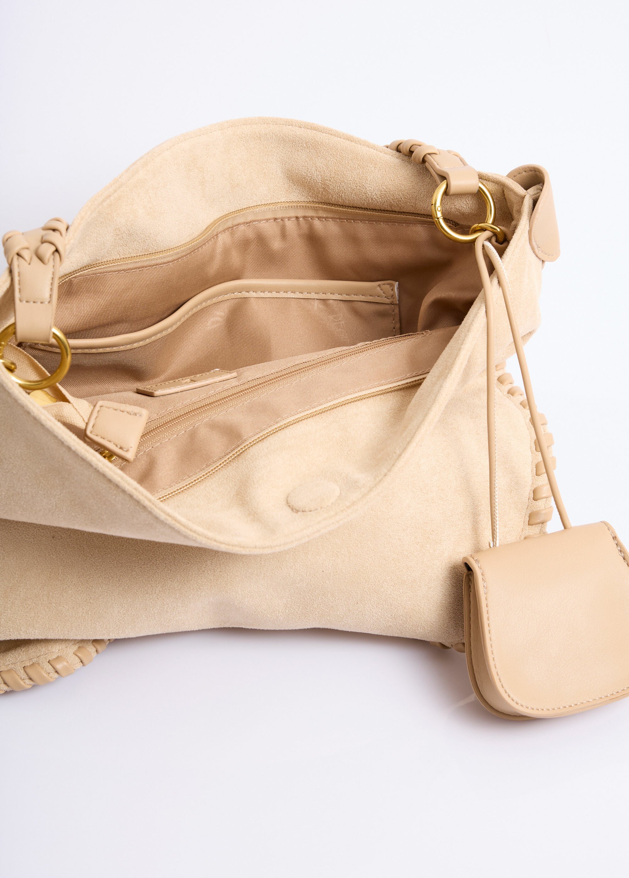 Sac suédine avec bandoulière et gri gri Femme Beige DOD918S26003 DE2