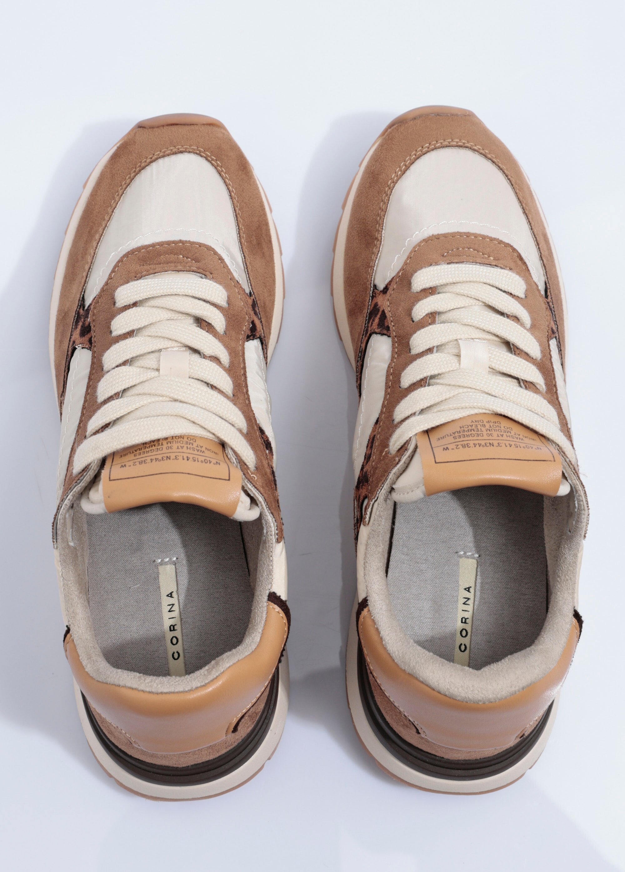 Baskets à empiècements multimatières Femme Beige CORM5550 OV1