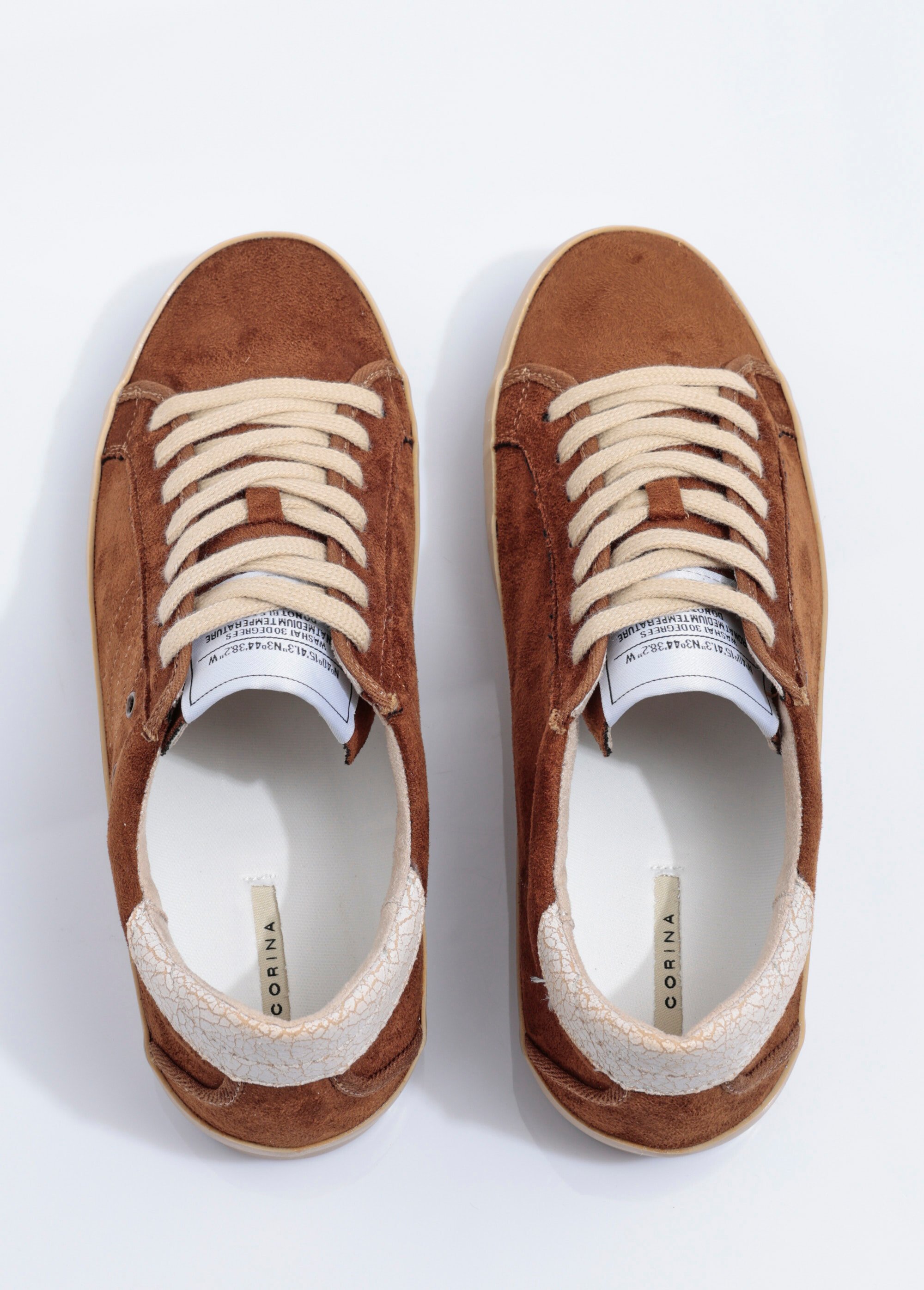 Baskets à lacets casual chic en suédine Femme Marron CORM5502 OV1