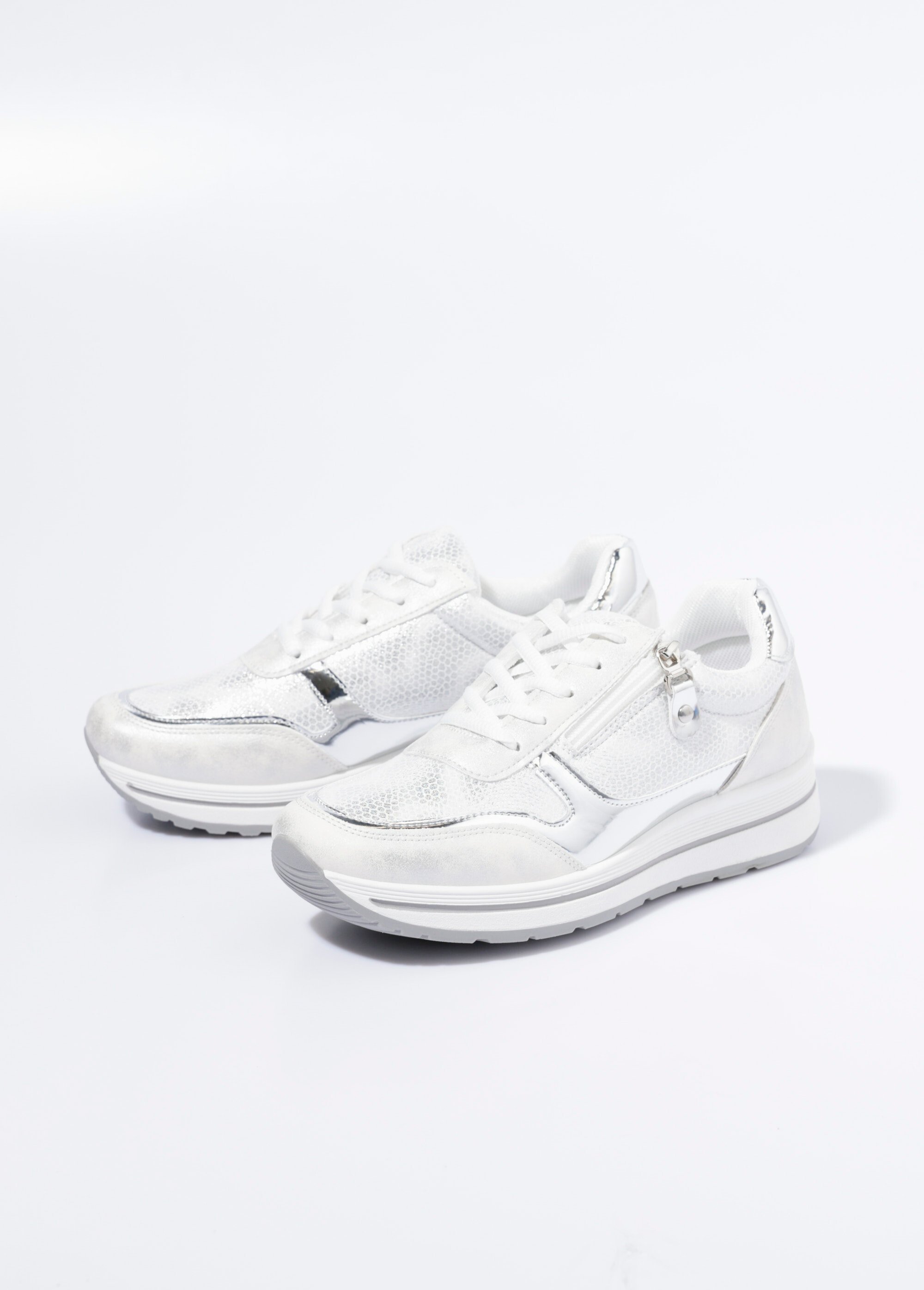 Baskets multimatières à lacets et zip Femme Argenté LBSDXRJ7368 DE1