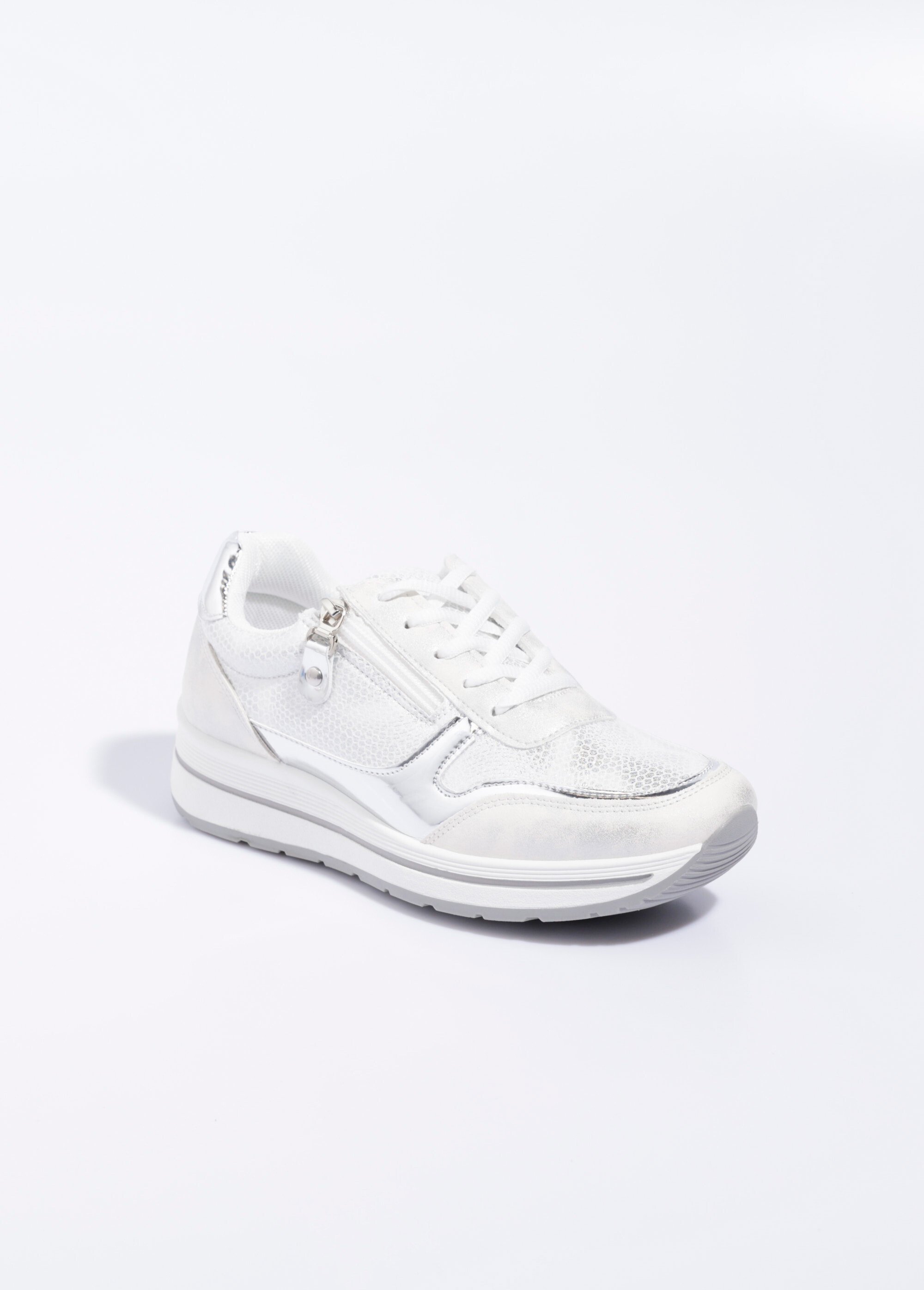 Baskets multimatières à lacets et zip Femme Argenté LBSDXRJ7368 FA1