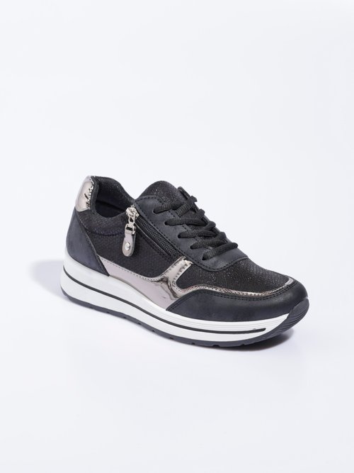 Baskets multimatières à lacets et zip Femme Noir LBSDXRJ7368 FA1