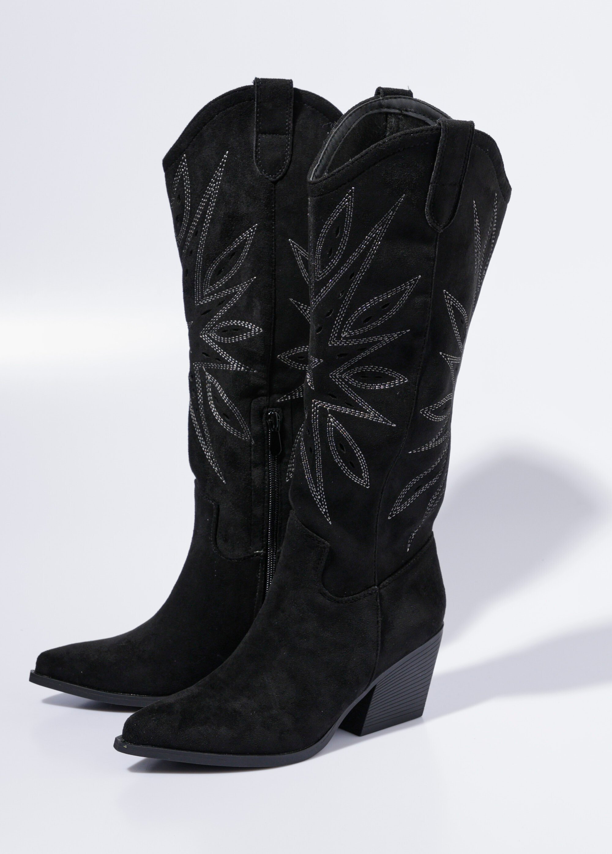 Bottes brodées western à talon biseauté Femme Noir LBSDQR9509 DE1
