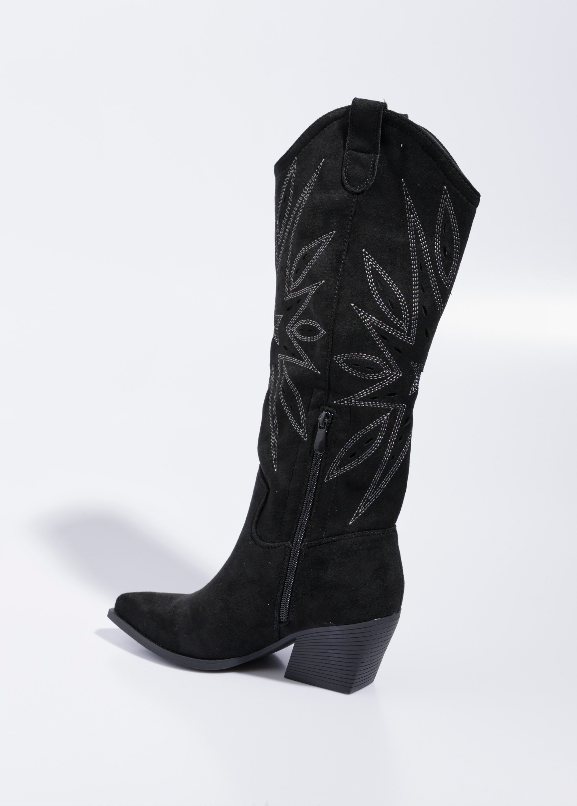 Bottes brodées western à talon biseauté Femme Noir LBSDQR9509 DO1