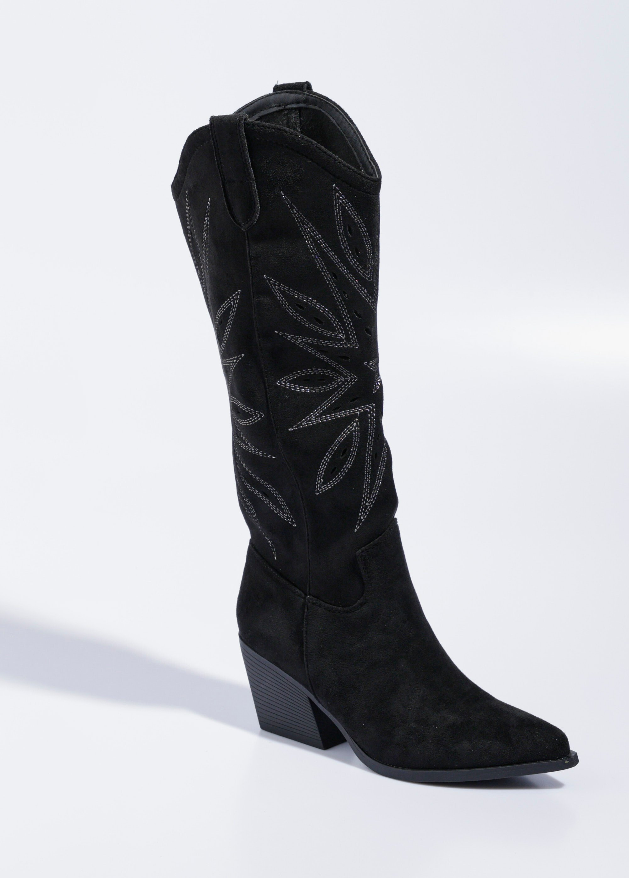 Bottes brodées western à talon biseauté Femme Noir LBSDQR9509 FA1