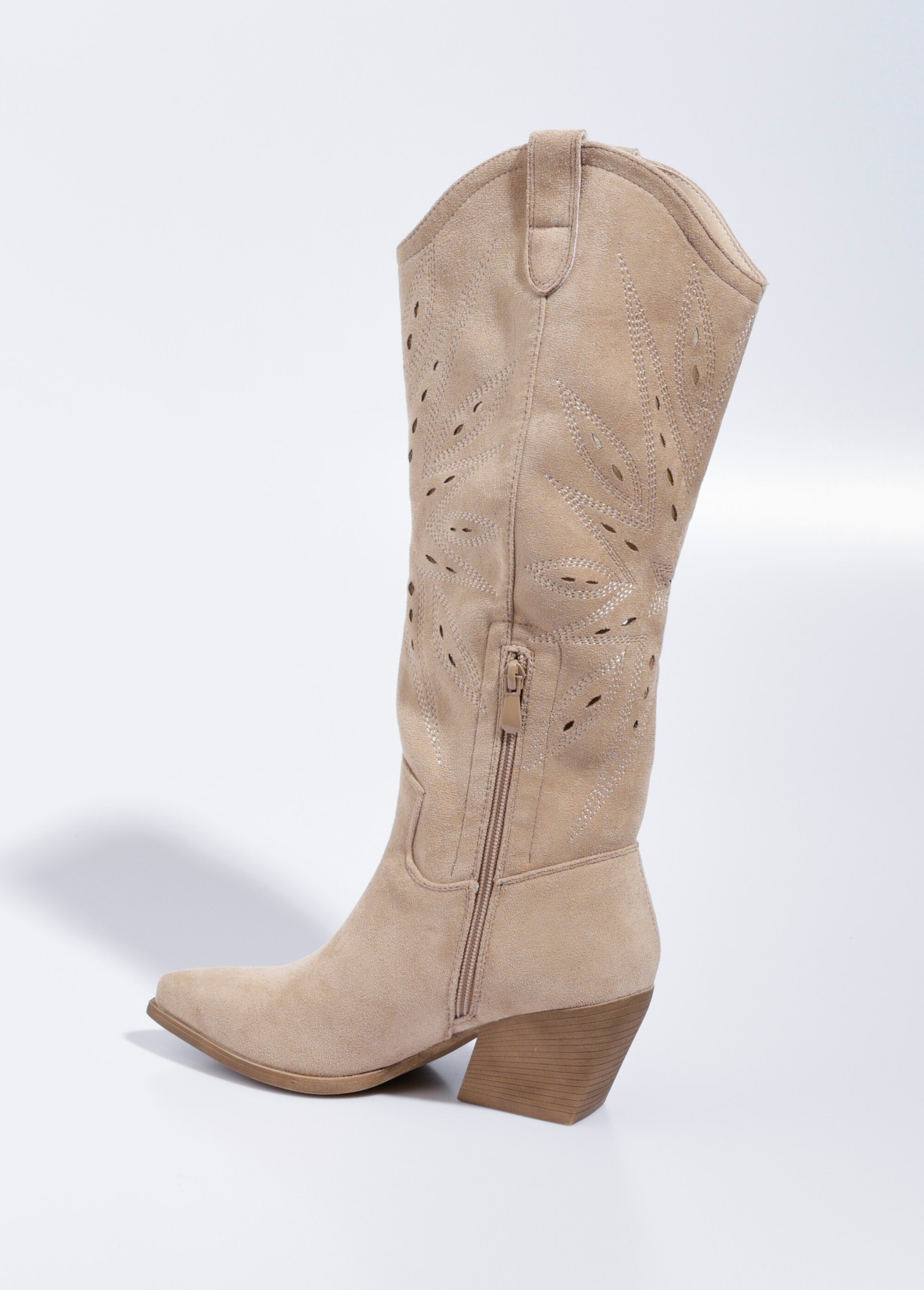 Bottes brodées western à talon biseauté Femme Beige LBSDQR9509 DO1