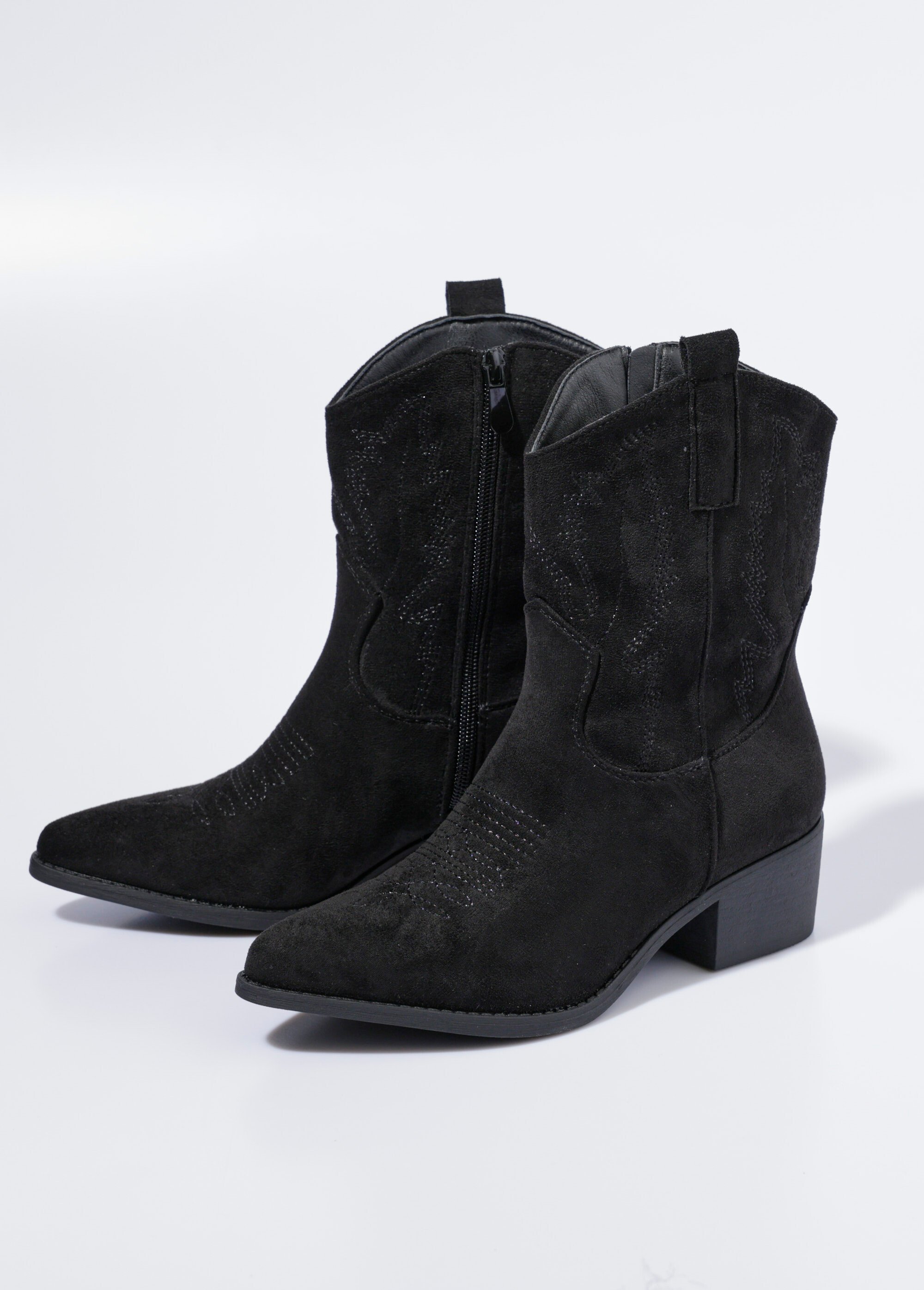 Boots suédine à talon, façon western Femme Noir LBSDQR9605 DE1
