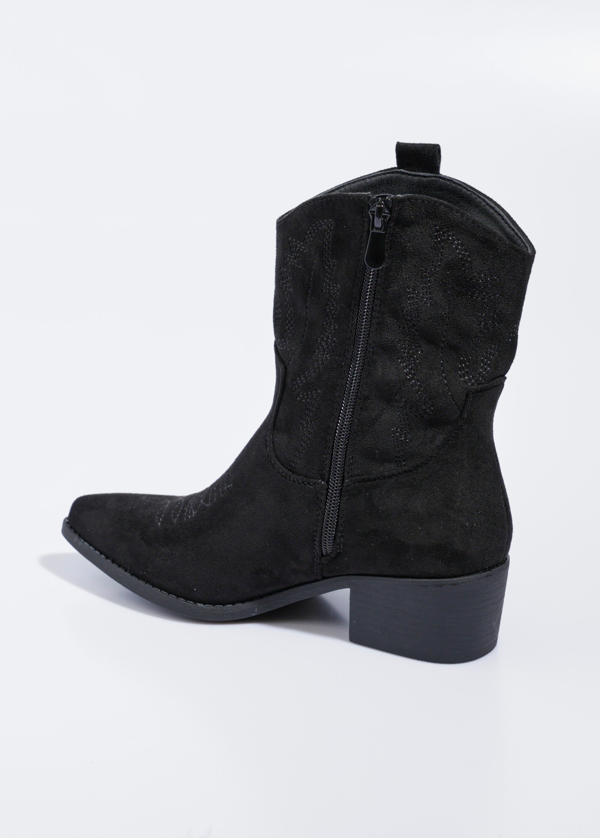 Boots suédine à talon, façon western Femme Noir LBSDQR9605 DO1
