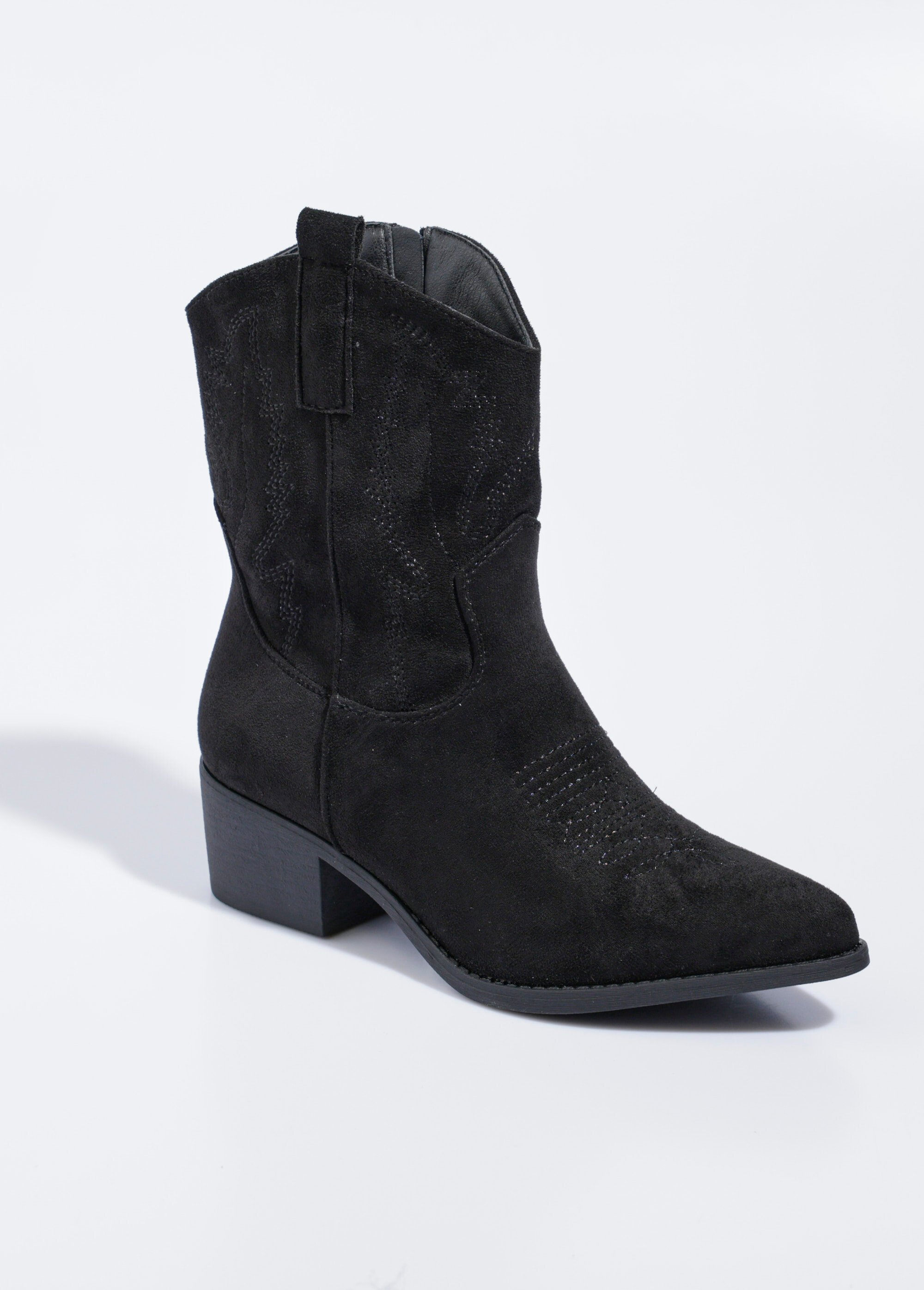 Boots suédine à talon, façon western Femme Noir LBSDQR9605 FA1
