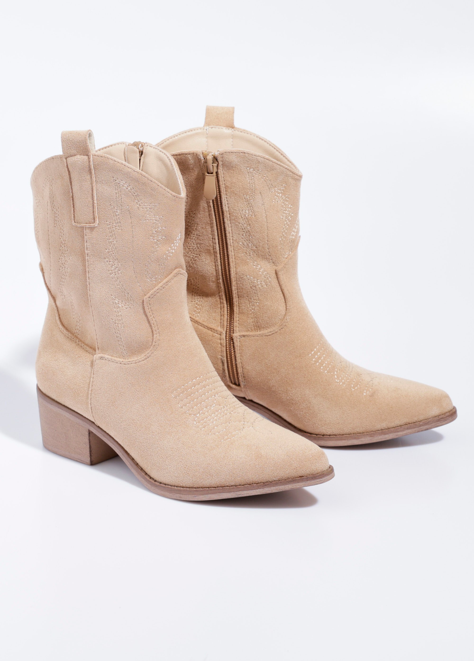 Boots suédine à talon, façon western Femme Beige LBSDQR9605 DE1