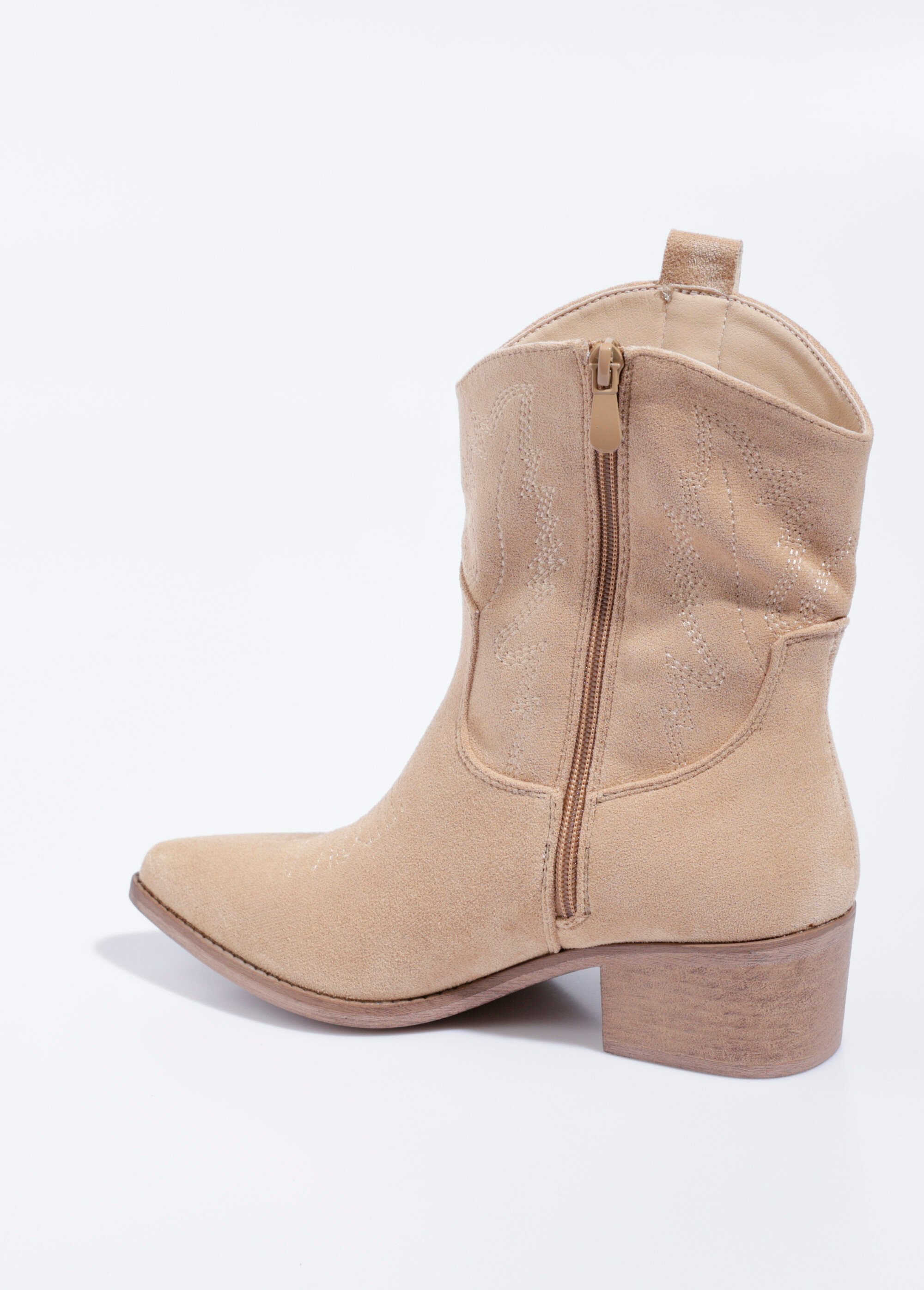 Boots suédine à talon, façon western Femme Beige LBSDQR9605 DO1