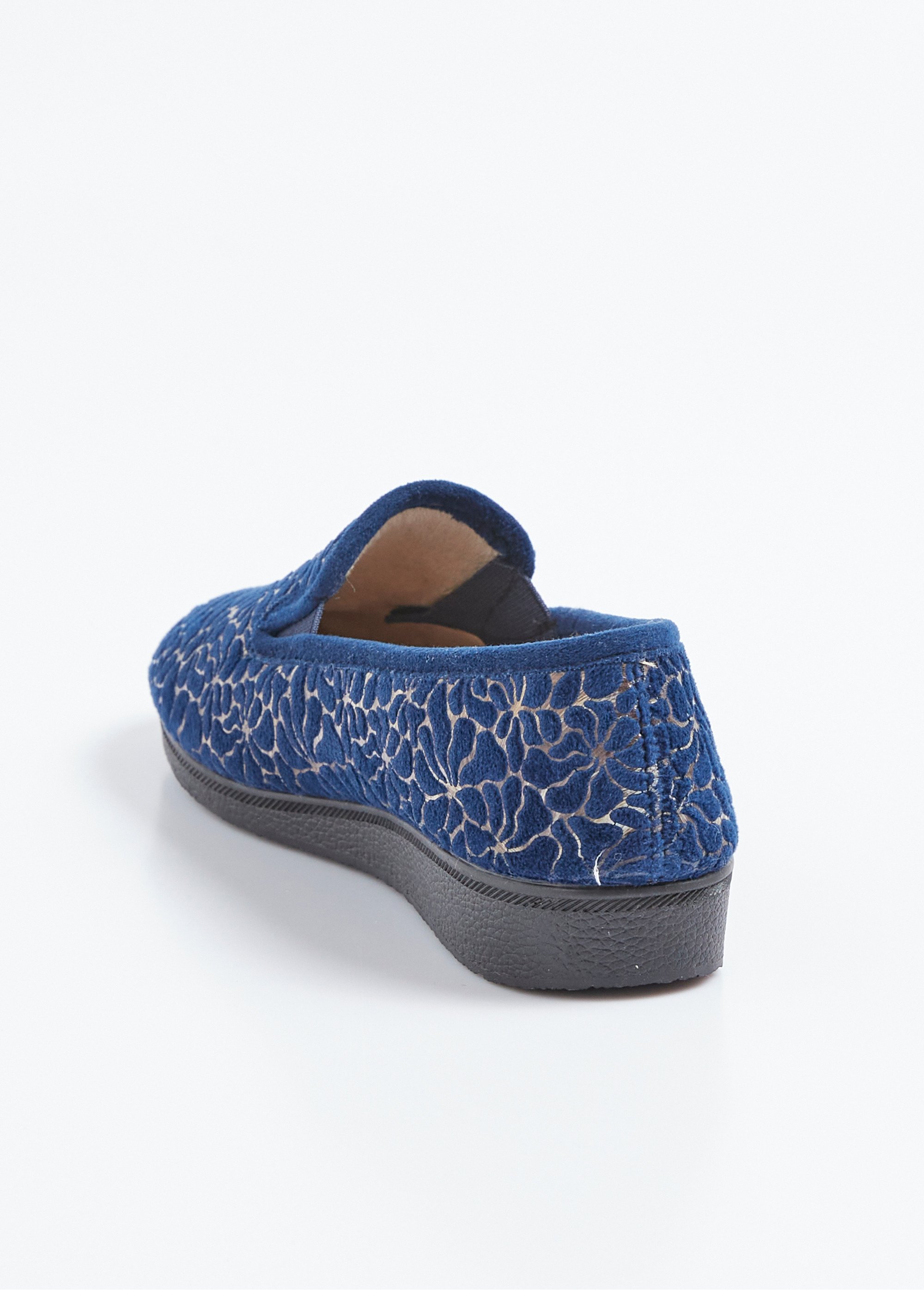 Chaussons élastiqués grande largeur intérieur duveteux Femme Bleu OLLAIRE DO1