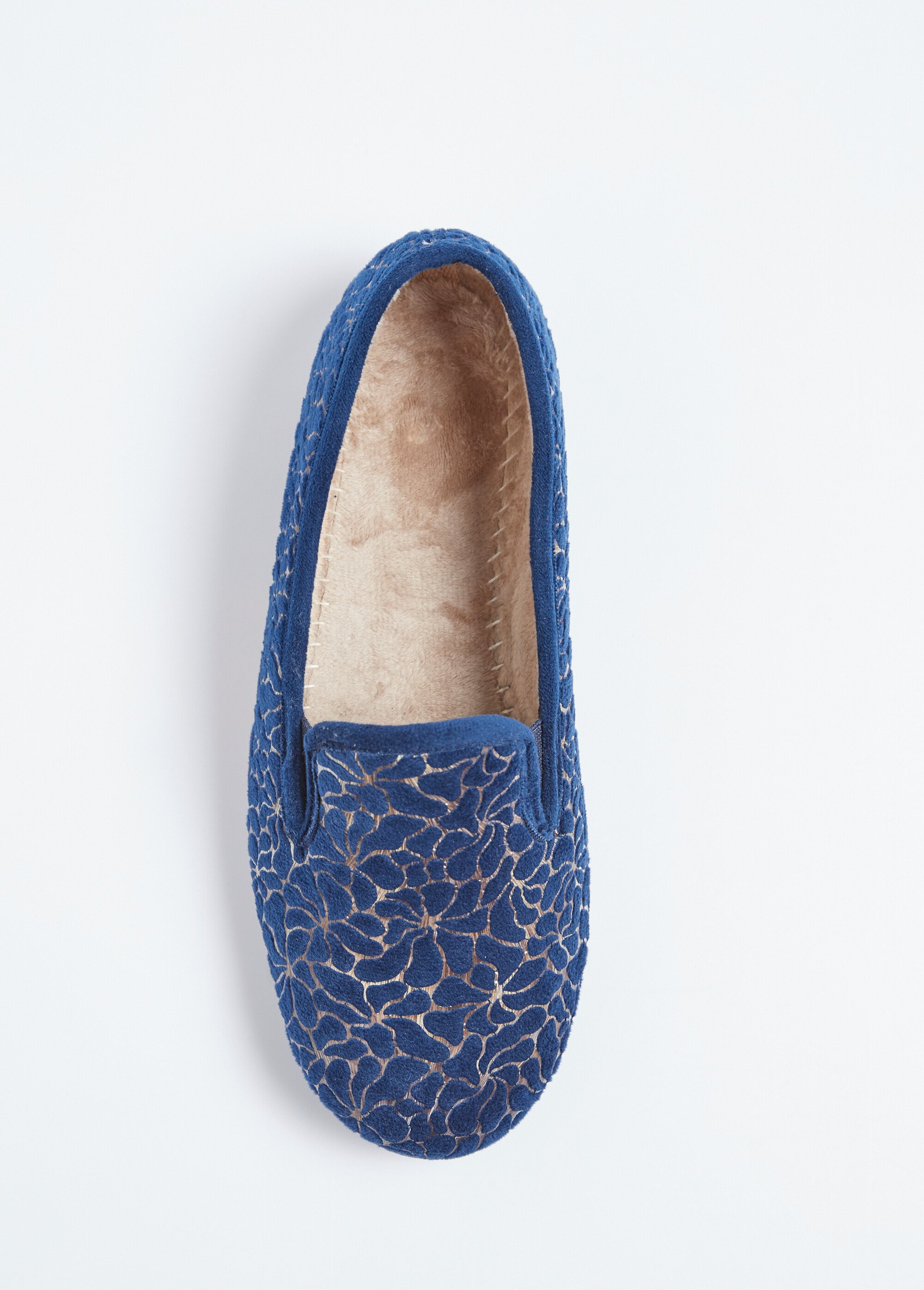 Chaussons élastiqués grande largeur intérieur duveteux Femme Bleu OLLAIRE OV1