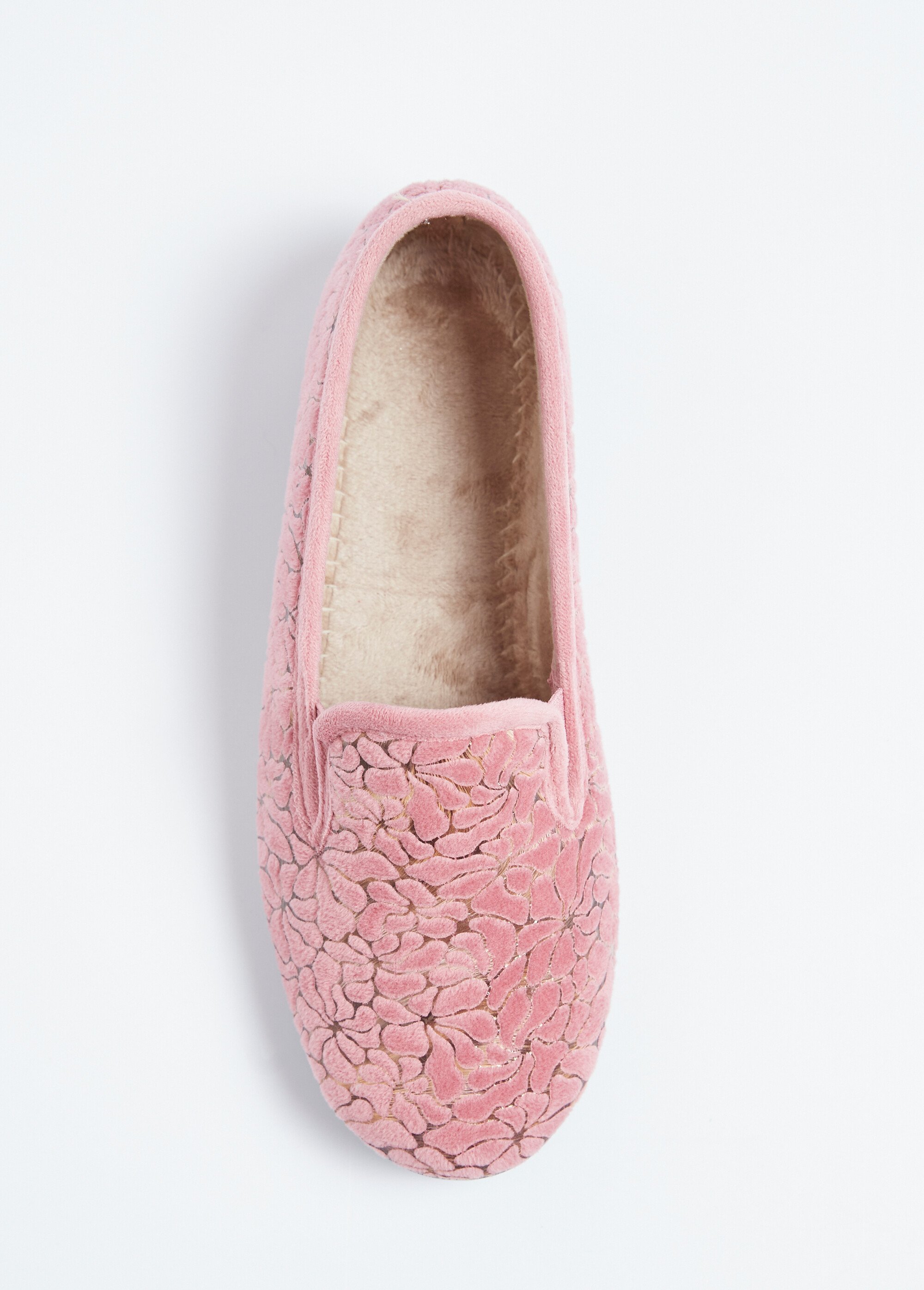 Chaussons élastiqués grande largeur intérieur duveteux Femme Rose OLLAIRE OV1
