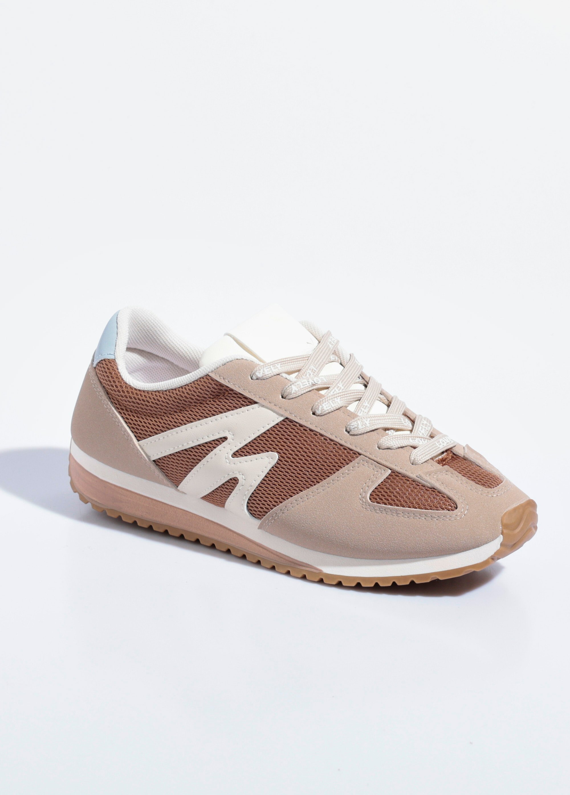 Baskets empiècements et lacets fantaisie Femme Beige QUIZ9027 FA1