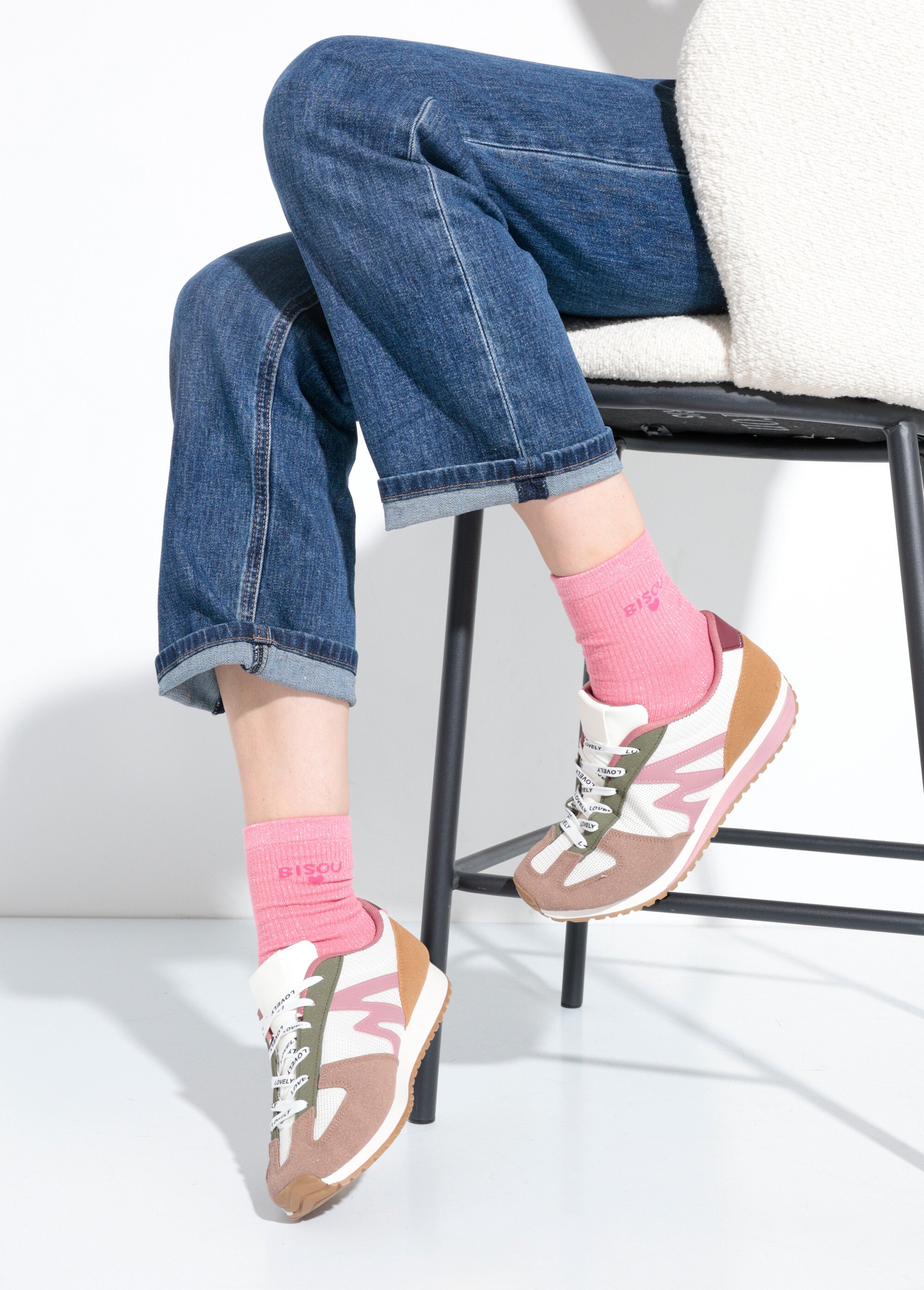 Baskets empiècements et lacets fantaisie Femme Rose QUIZ9027 SI1