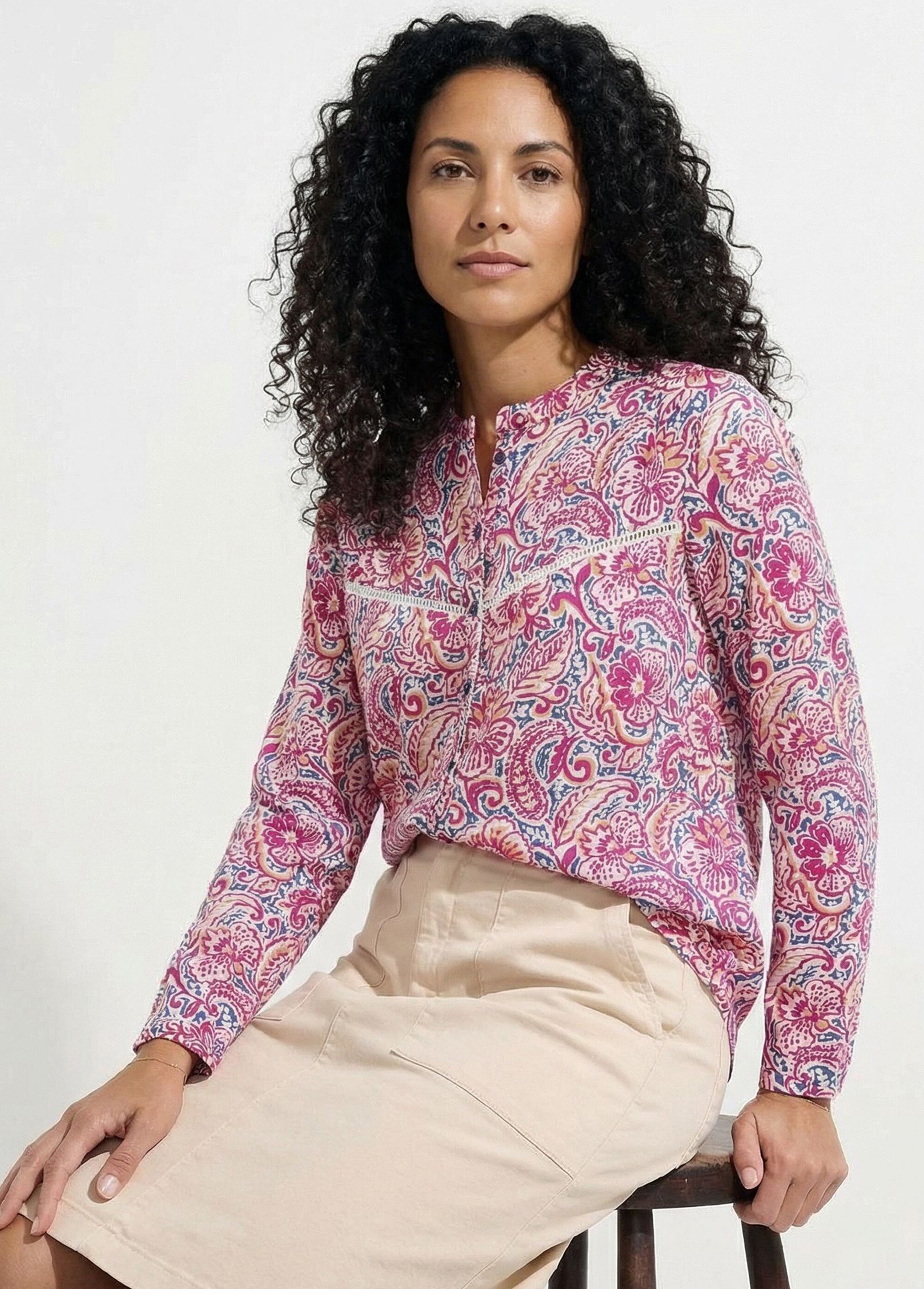 Chemisier col volanté imprimé cachemire Femme Rose CORLANE MV1