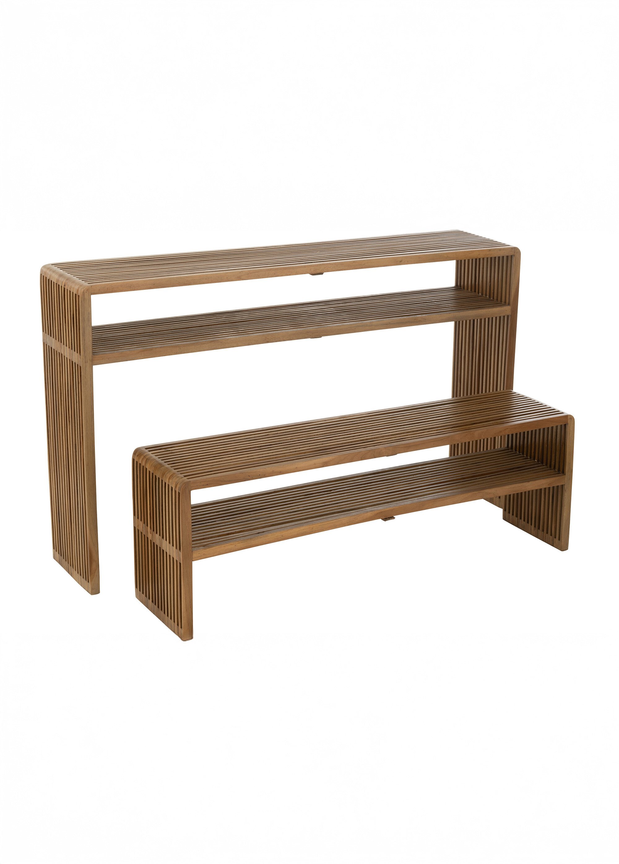 Consoles en teck recyclé, design ajouré BEIGE JP-40802 FA1