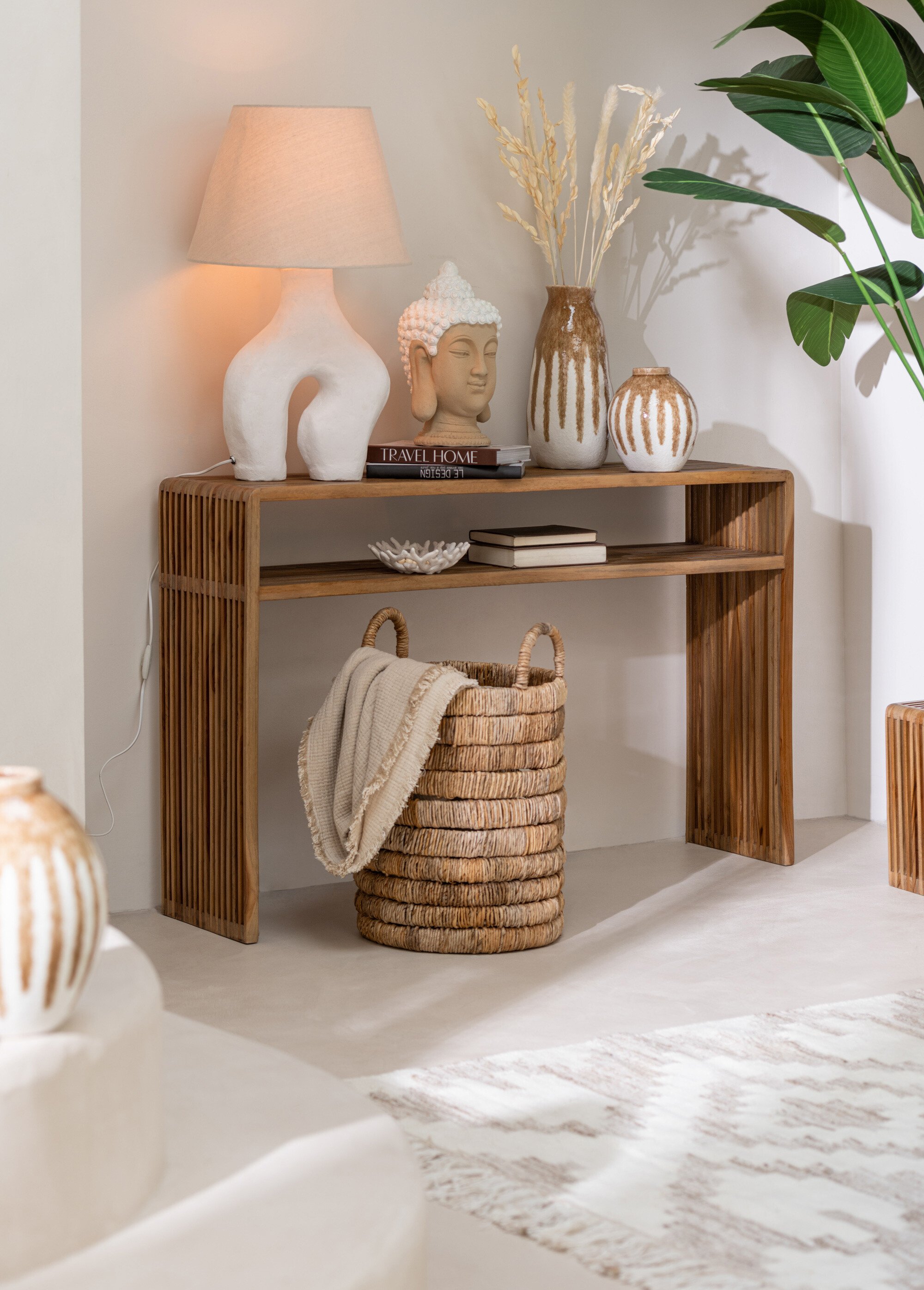 Consoles en teck recyclé, design ajouré BEIGE JP-40802 SI1