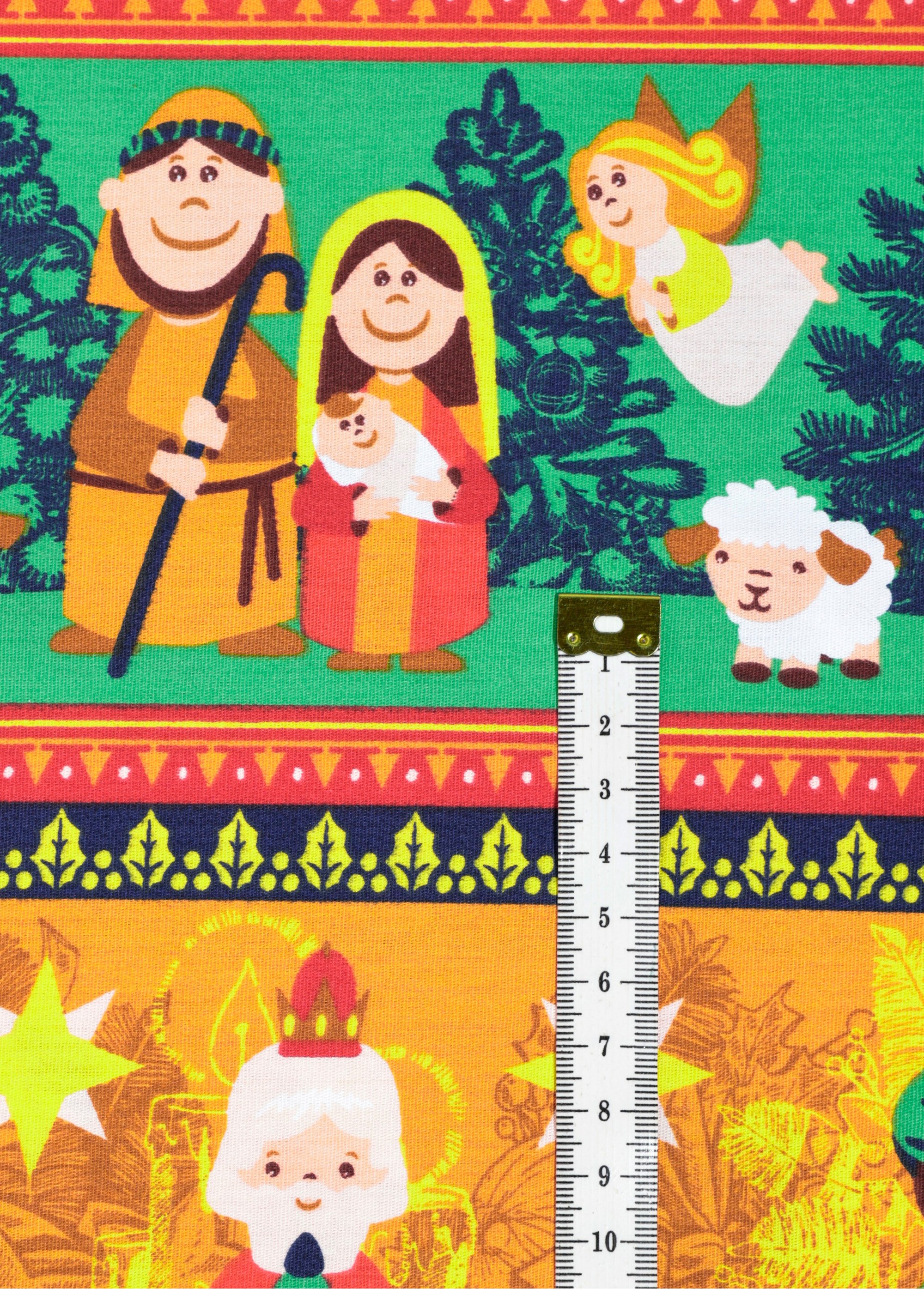 Coupon tissu Noël, motif crèche VERT COT146077 DE1