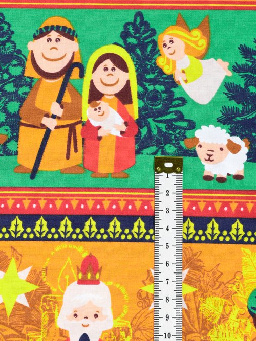 Coupon tissu Noël, motif crèche VERT COT146077 DE1