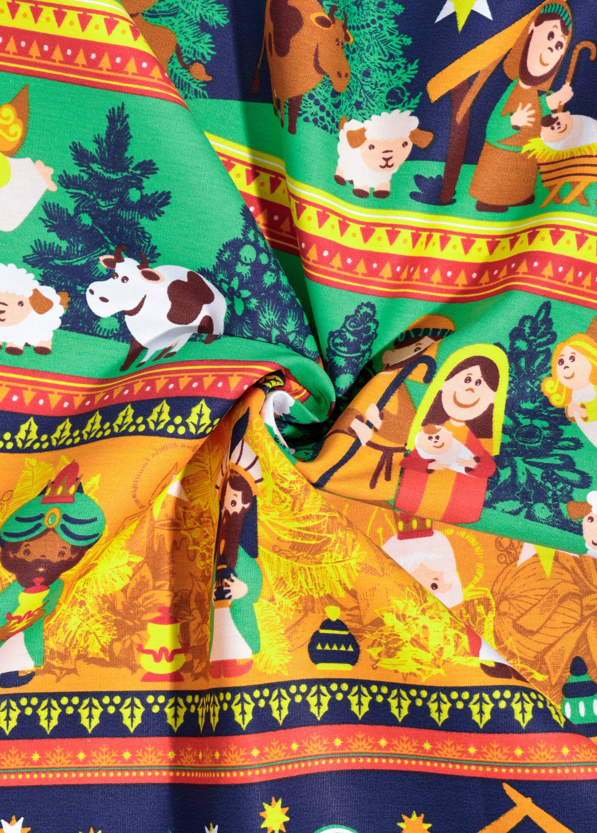 Coupon tissu Noël, motif crèche