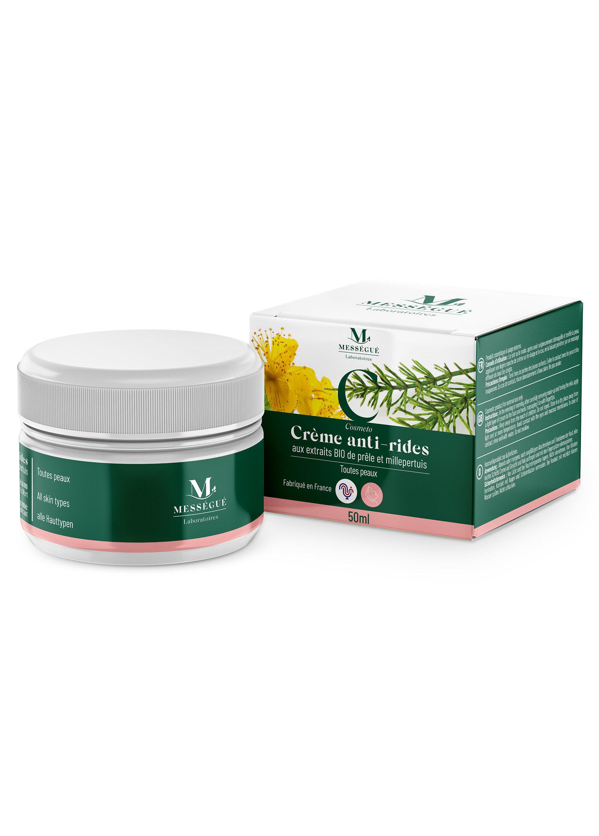 Crème de jour anti rides extraits BIO prêle et millepertuis