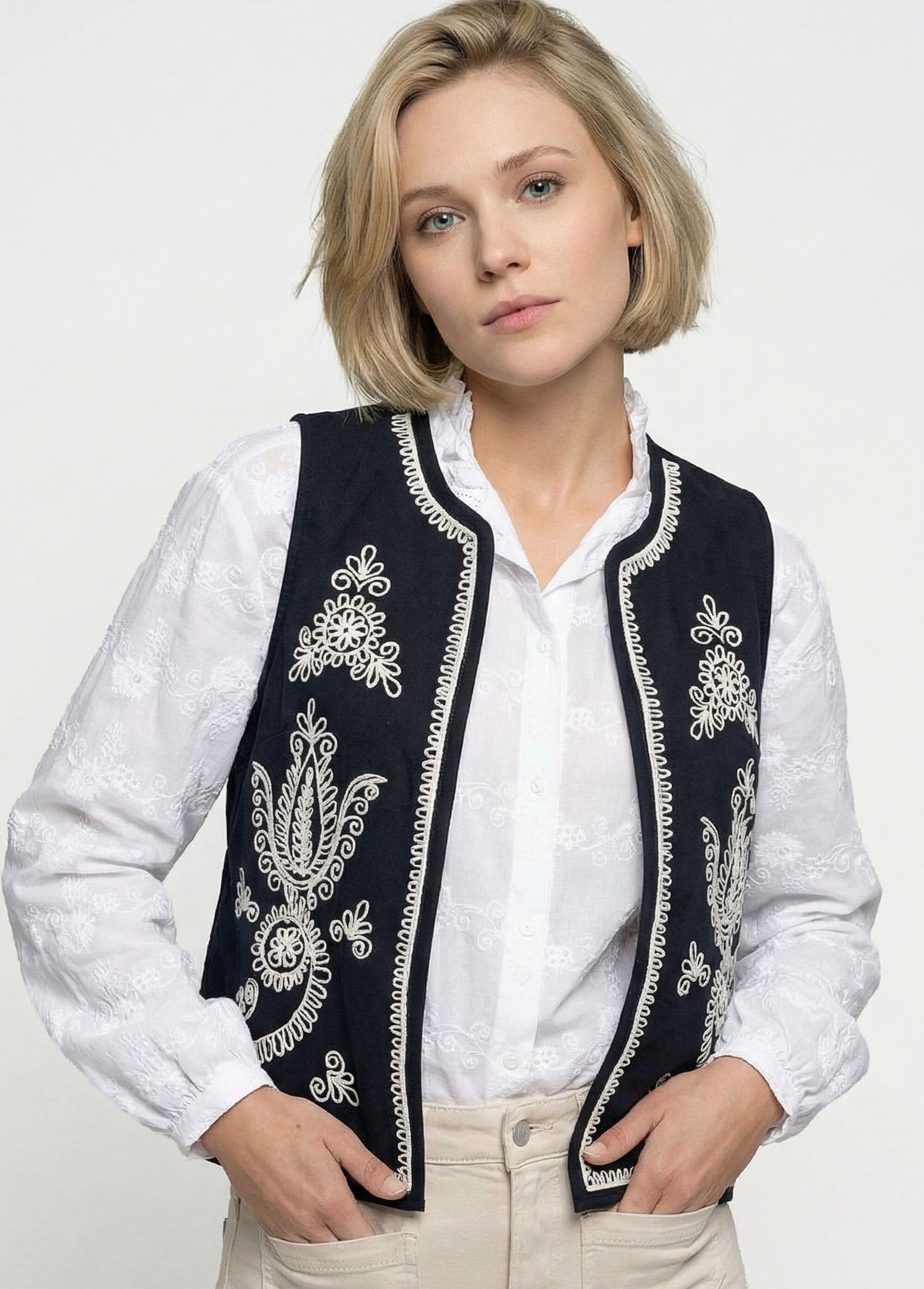 Gilet brodé sans manches Femme Noir TANKILA MV1