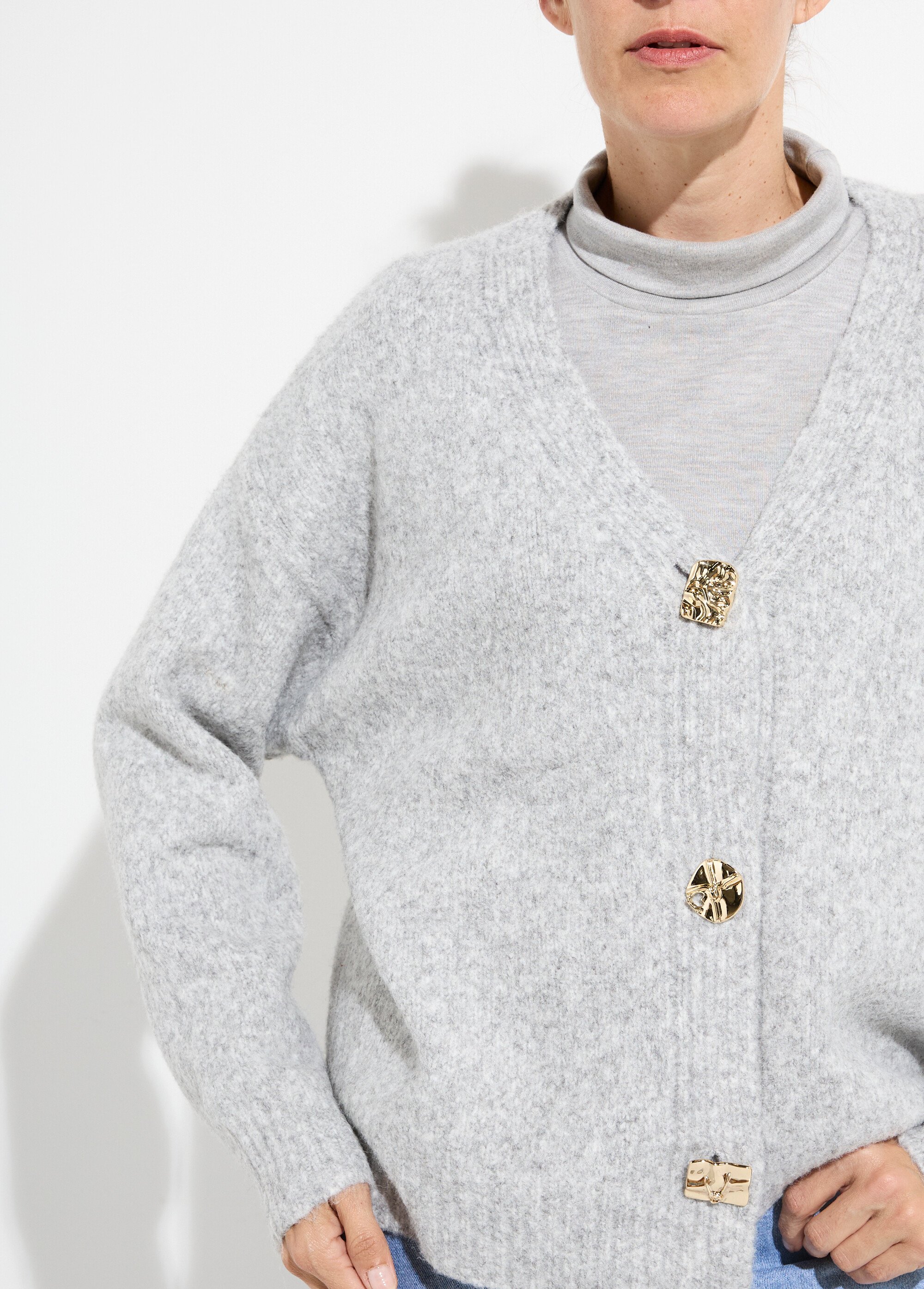 Gilet chaud laine, boutons bijou métal