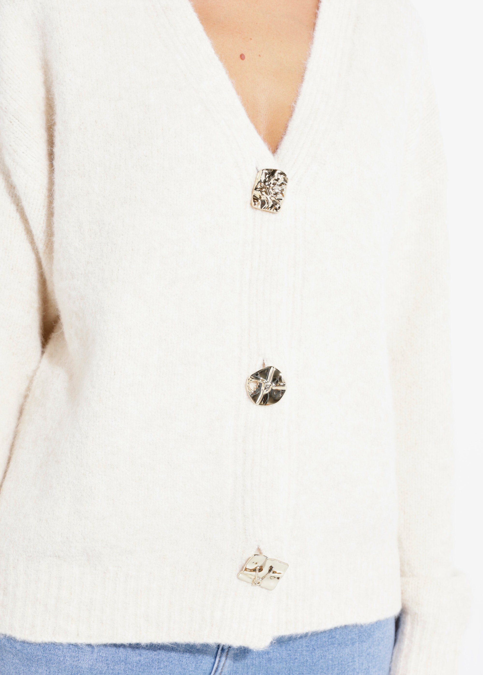 Gilet chaud avec boutons bijou en métal Femme Beige MQ-P1206 DE2